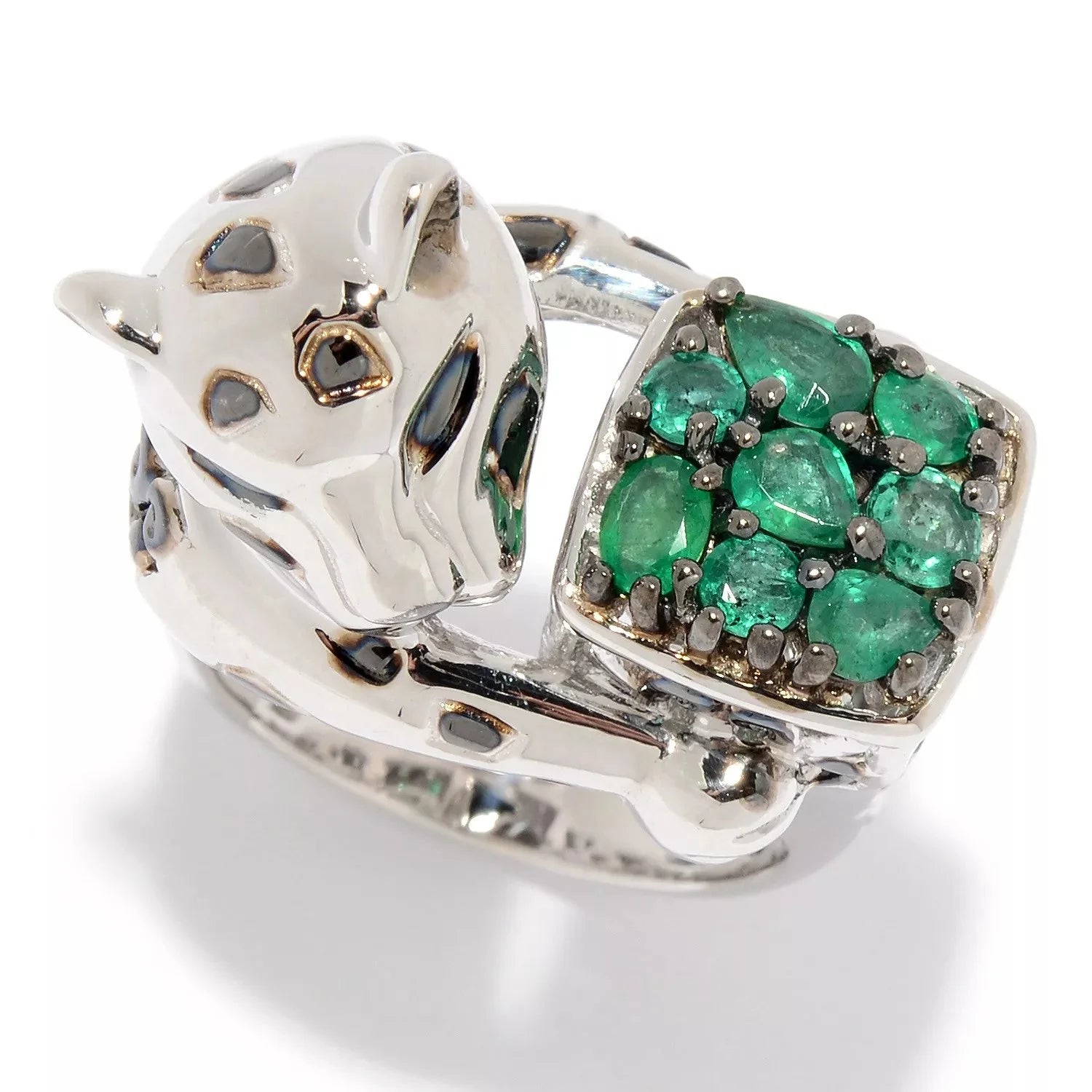 Gems en Vogue 1.04ctw Zambian Emerald Panther Ring