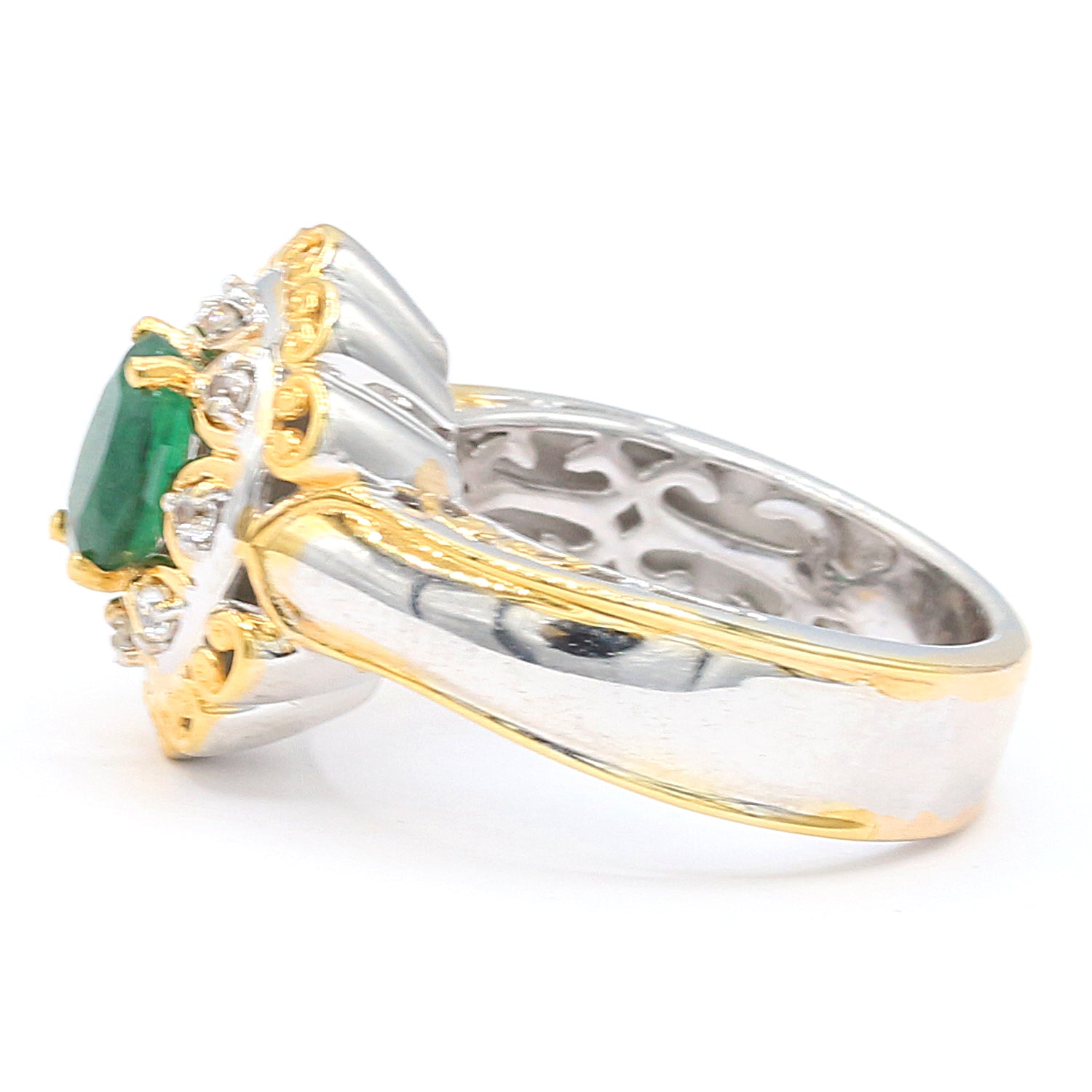 Gems en Vogue 1.02ctw Emerald & White Zircon Ring