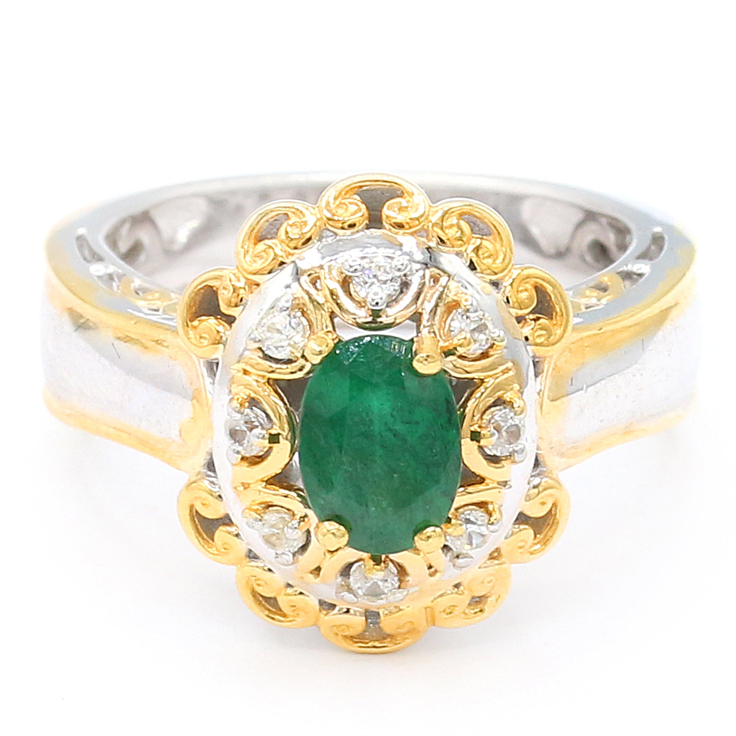 Gems en Vogue 1.02ctw Emerald & White Zircon Ring