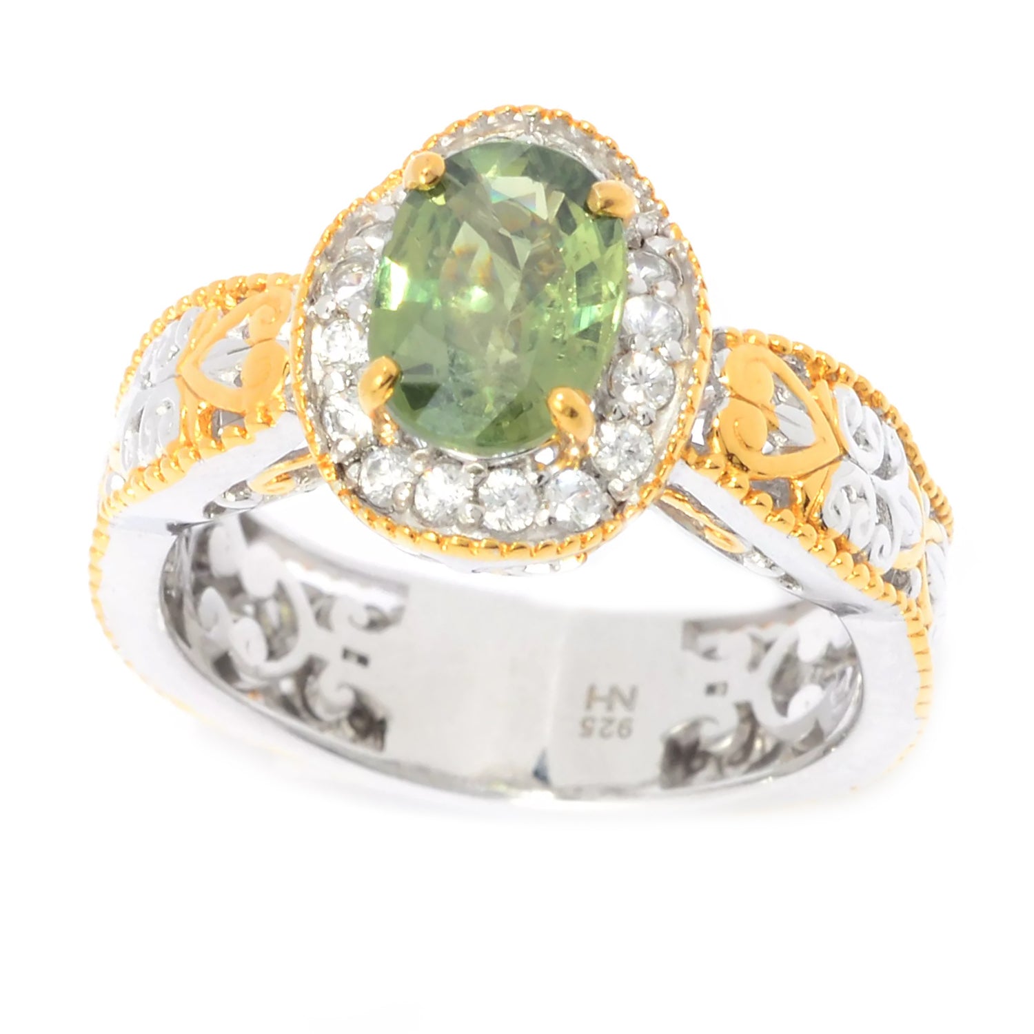 Gems en Vogue 2.28ctw Green Sapphire & White Zircon Ring