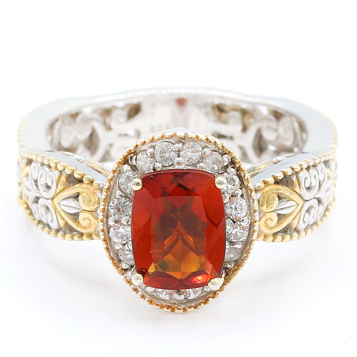 Gems en Vogue 1.56ctw Red Citrine & White Zircon Ring