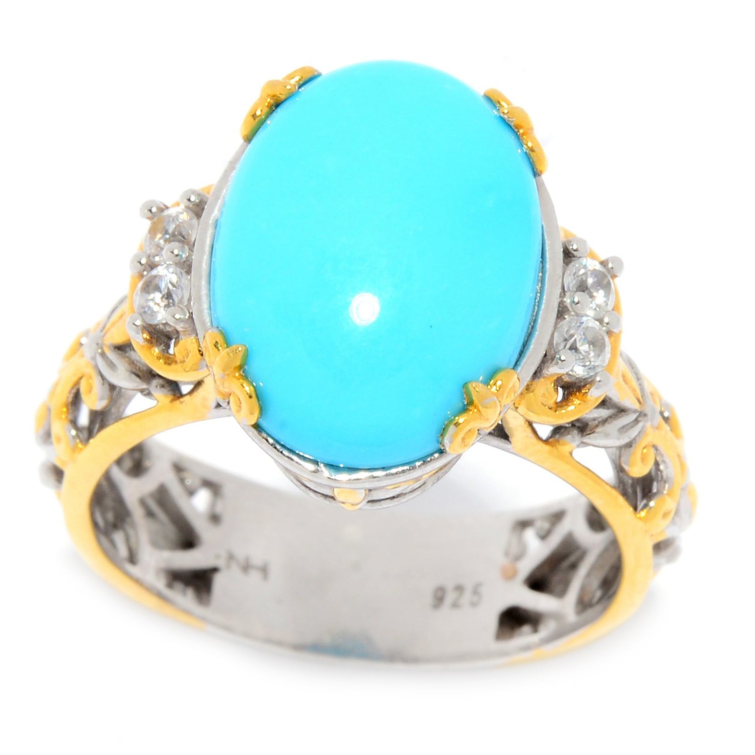 Rare sleeping beauty turquoise and blue Swiss topaz ring with filigree detailing/sterling silver and gold embellishment/ store Gems en vogue