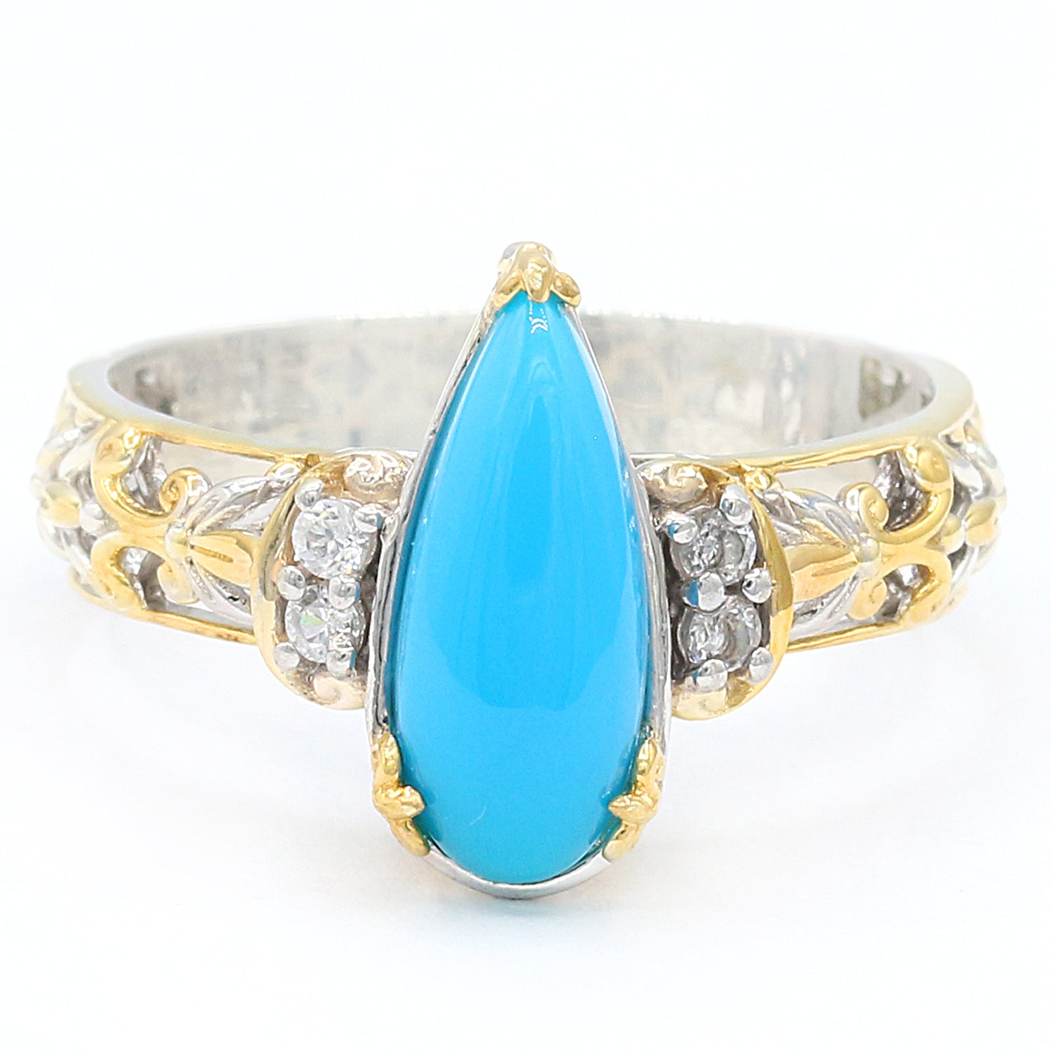 Gems en Vogue Pearshaped Sleeping Beauty Turquoise & White Zircon Ring