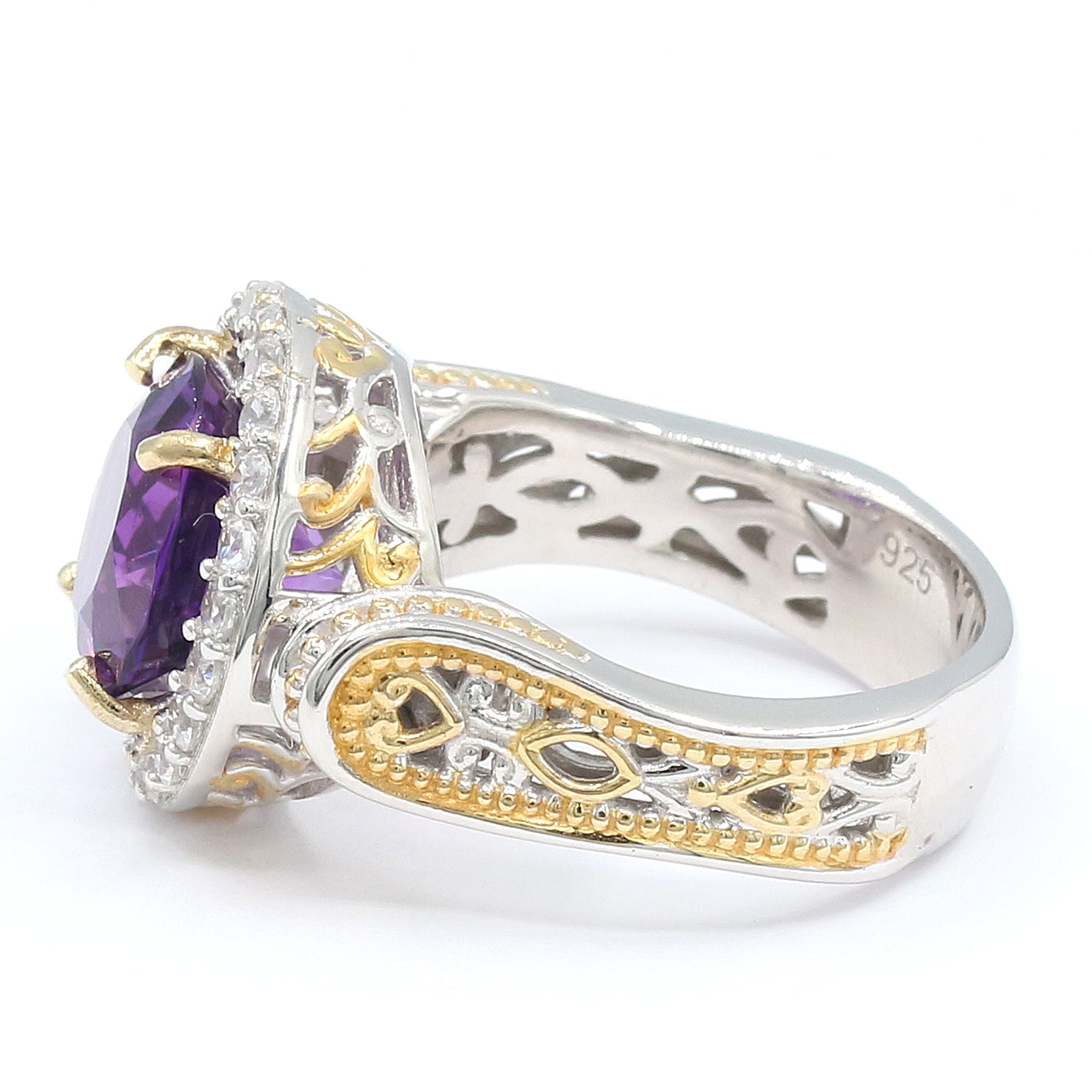 Gems en Vogue 5.35ctw Round Namibian Amethyst & White Zircon Halo Ring