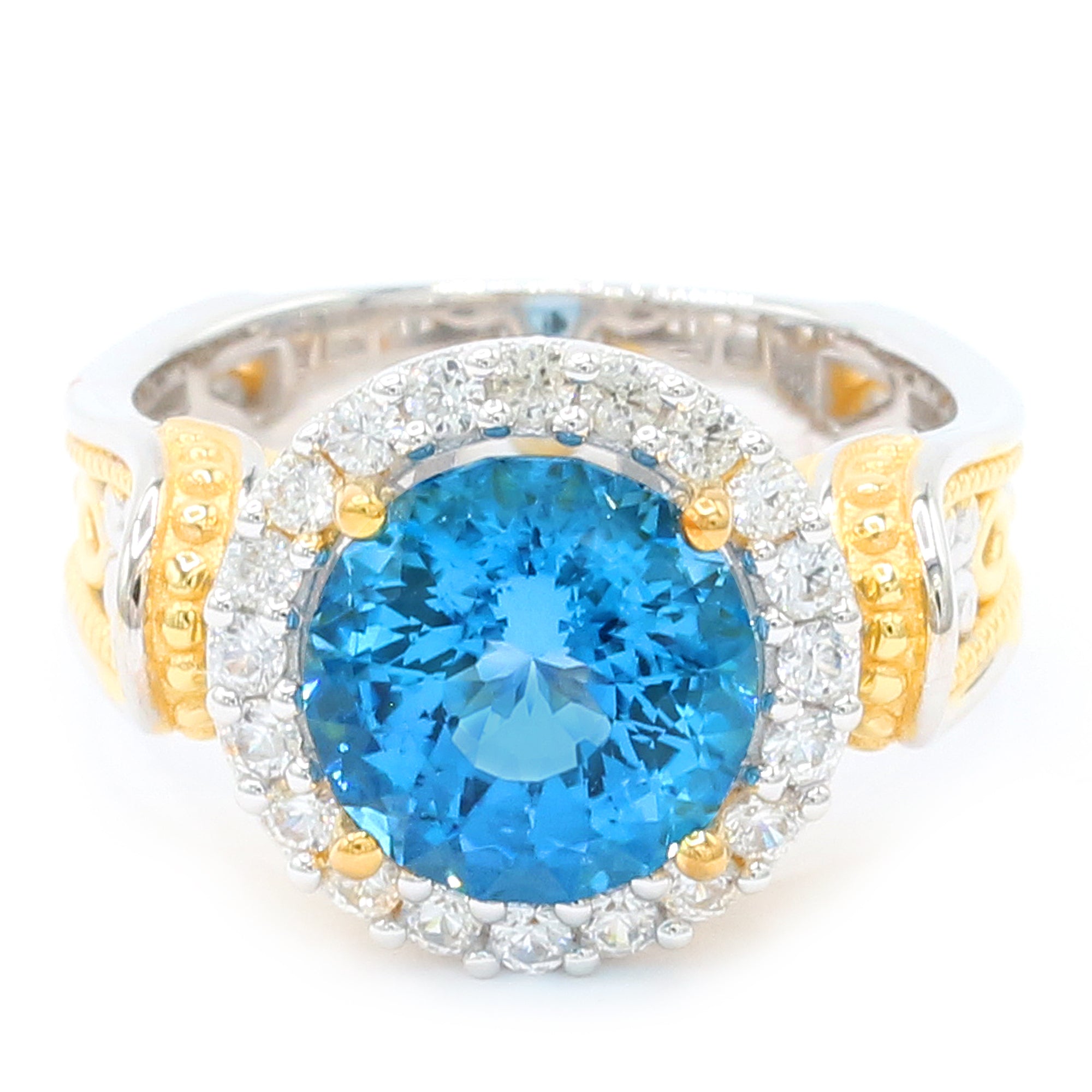 Gems en Vogue 5.32ctw Fancy Cut Super Swiss Blue Topaz & White Zircon Halo Ring