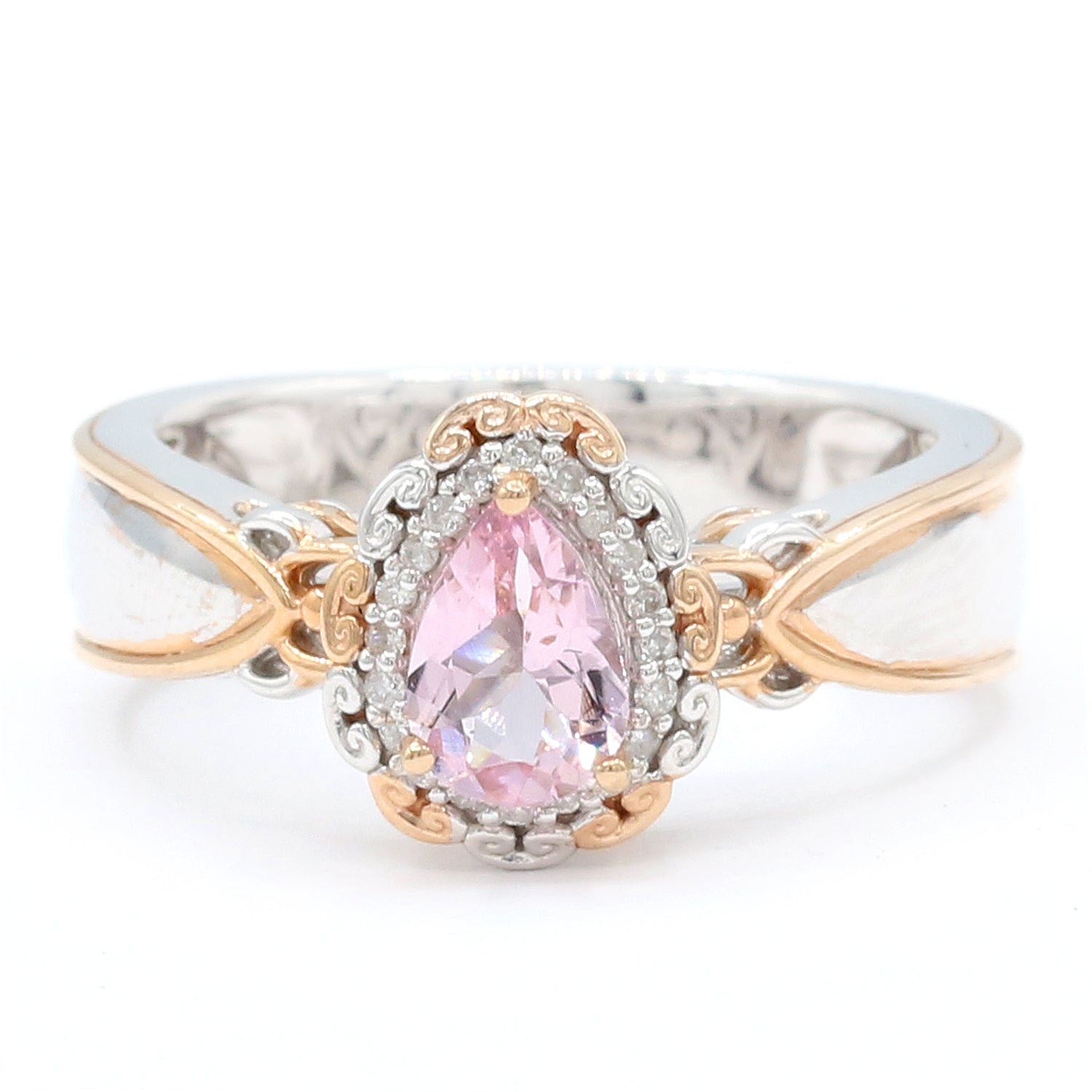 Gems en Vogue 0.65ctw Pearshaped Fine Morganite & Diamond Halo Ring