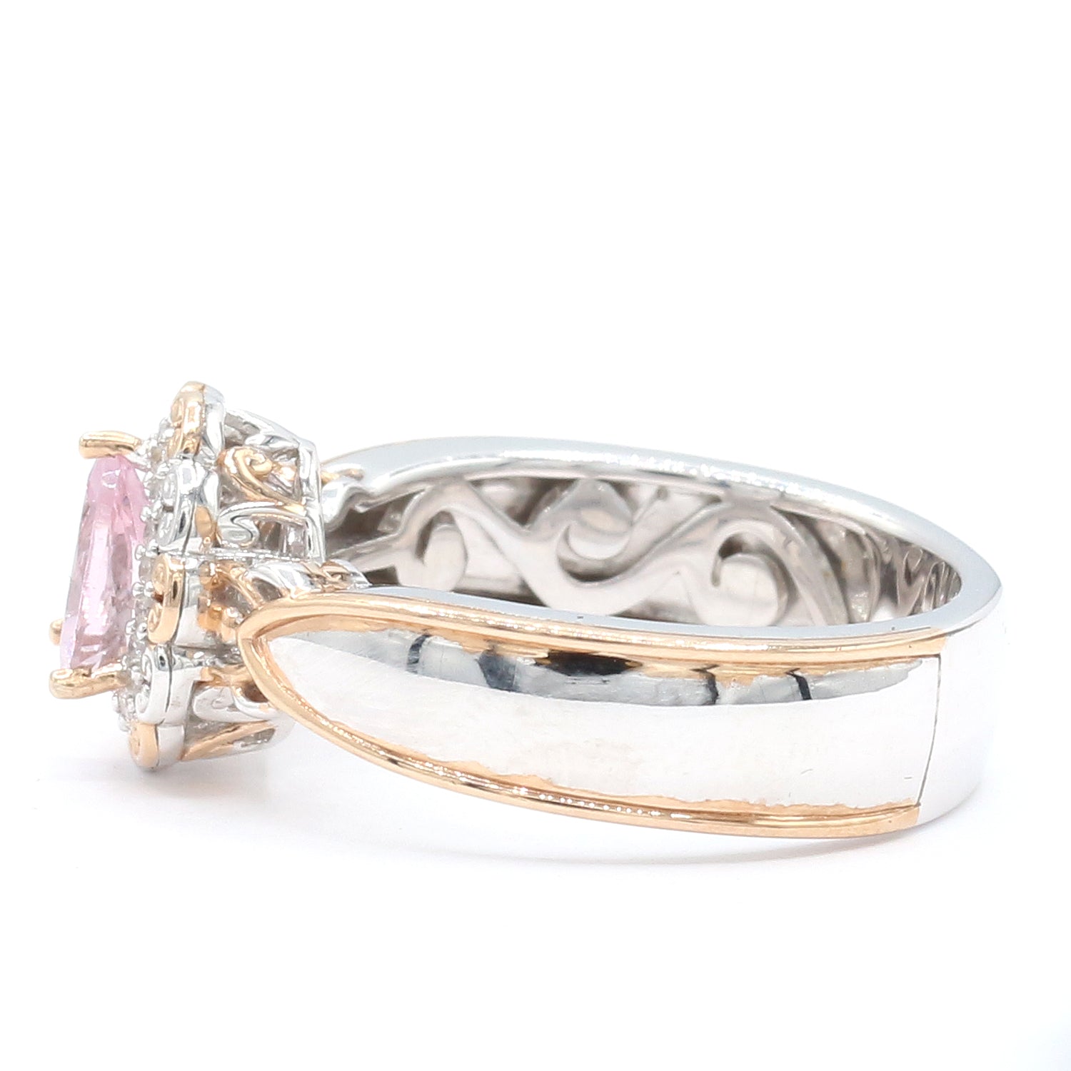 Gems en Vogue 0.65ctw Pearshaped Fine Morganite & Diamond Halo Ring