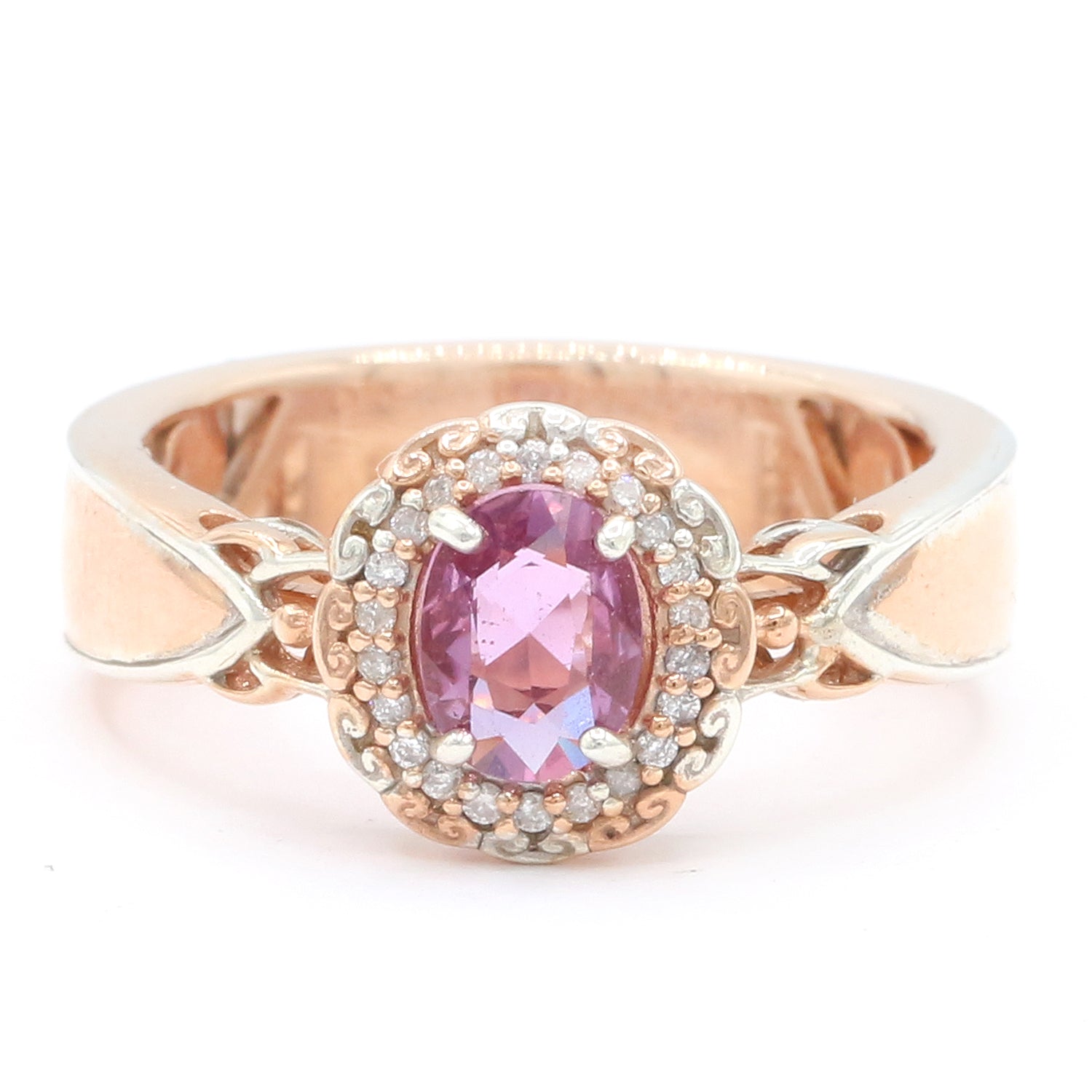 Gems en Vogue 0.69ctw Pink Sapphire & Diamond Halo Ring