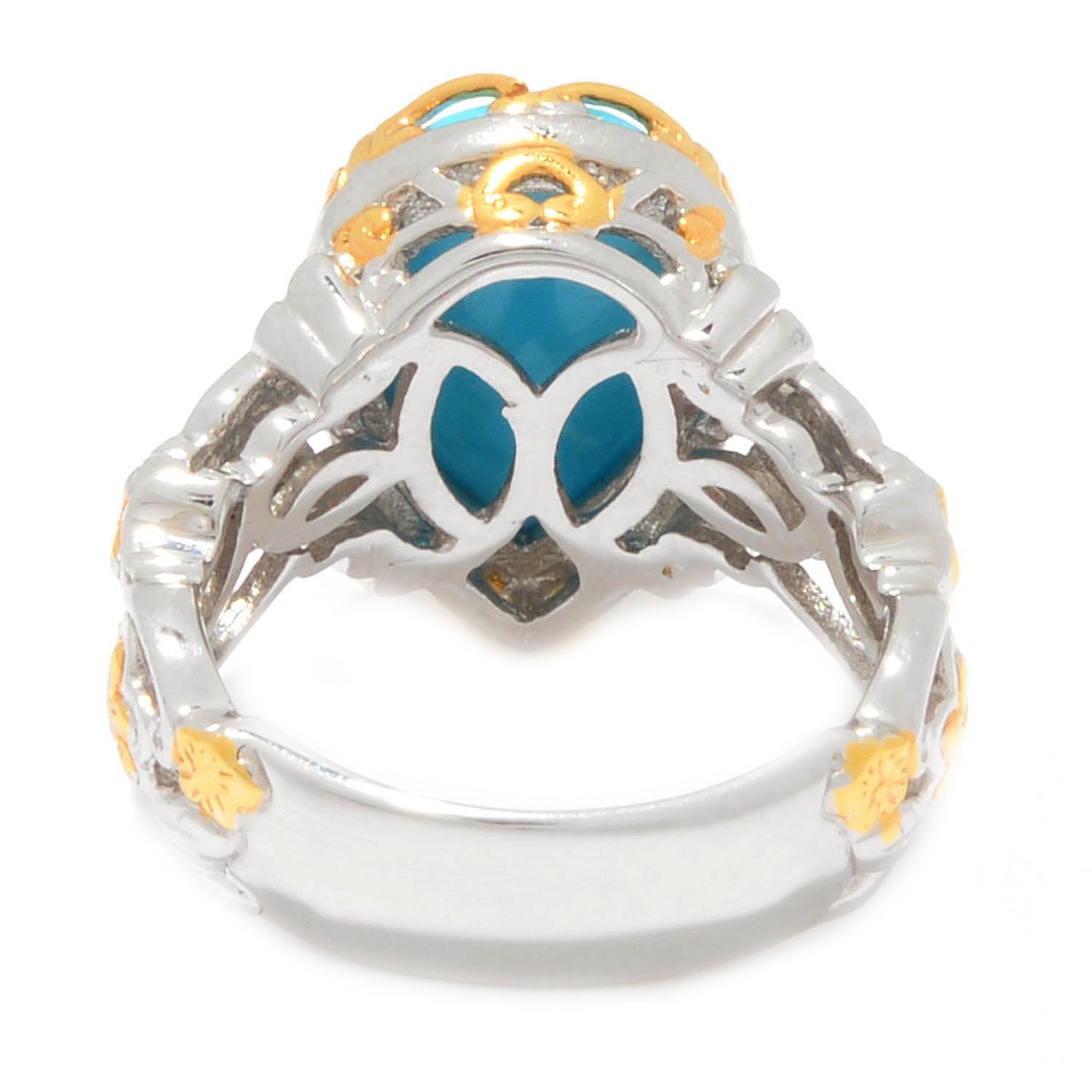 Gems en Vogue 24K Palladium Silver Kingman Turquoise Carved Flower Ring
