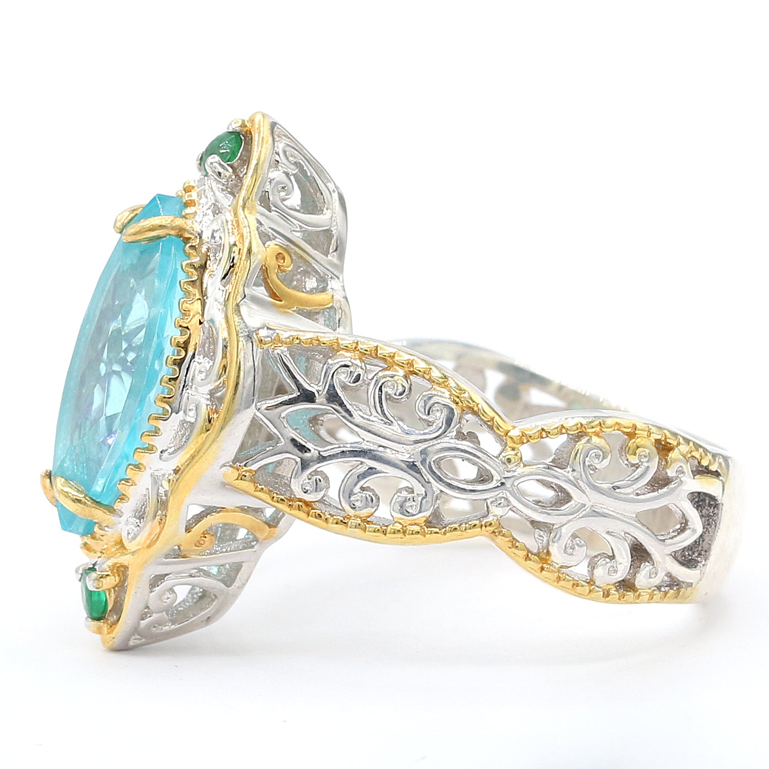 Gems en Vogue 3.48ctw Marquise Paraiba Topaz & Emerald Ring