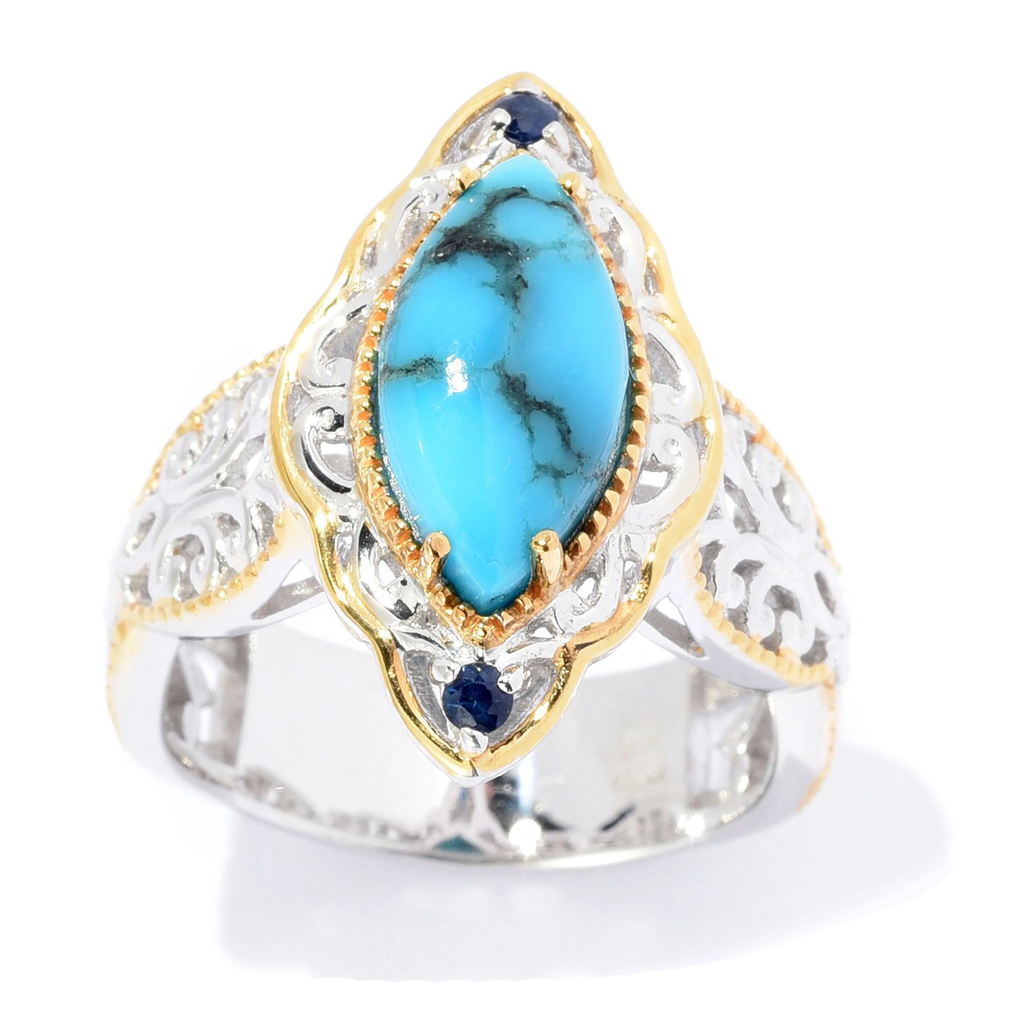 Gems en Vogue Marquise Kaolin Turquoise & Blue Sapphire Ring