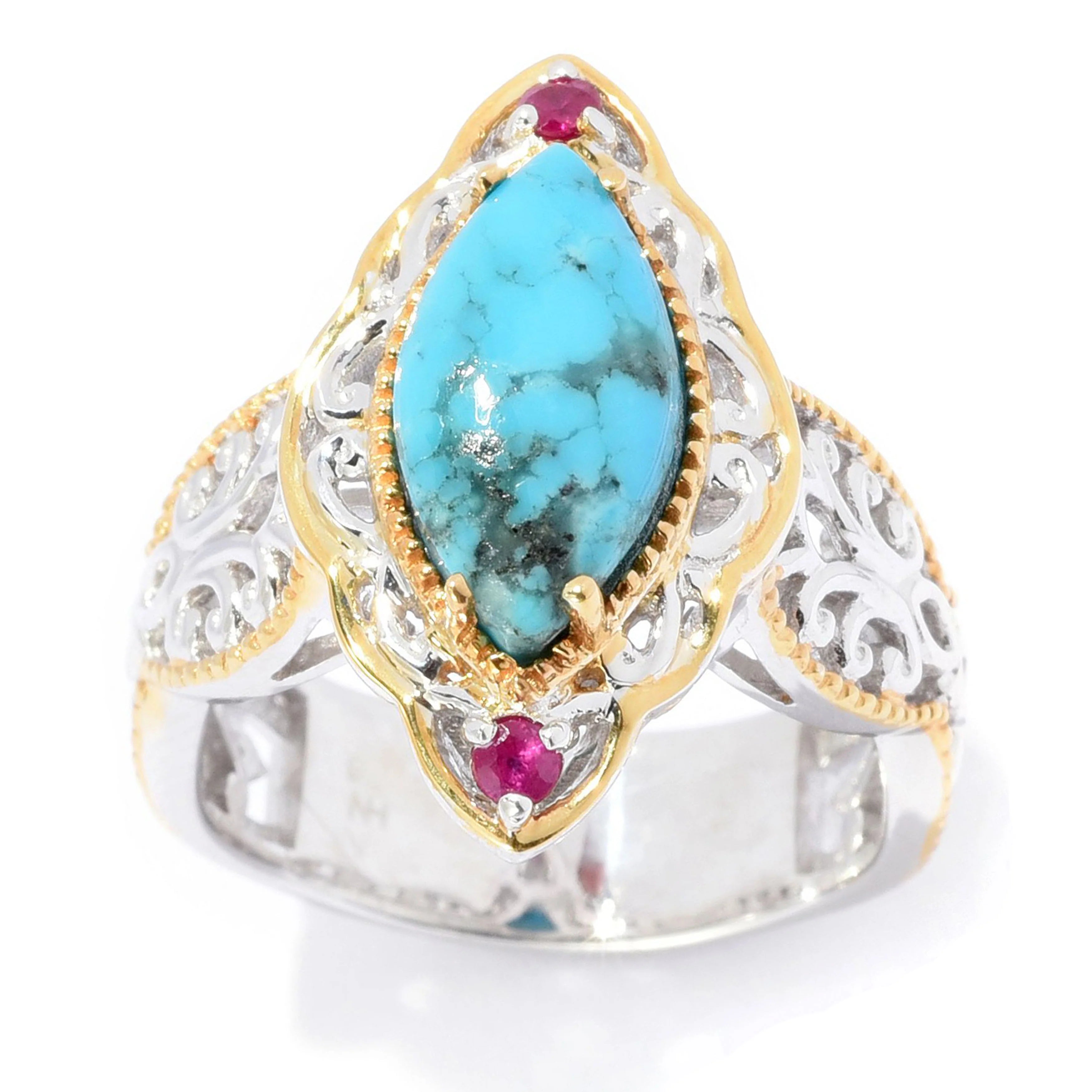 Gems en Vogue Marquise Kaolin Turquoise & Ruby Ring