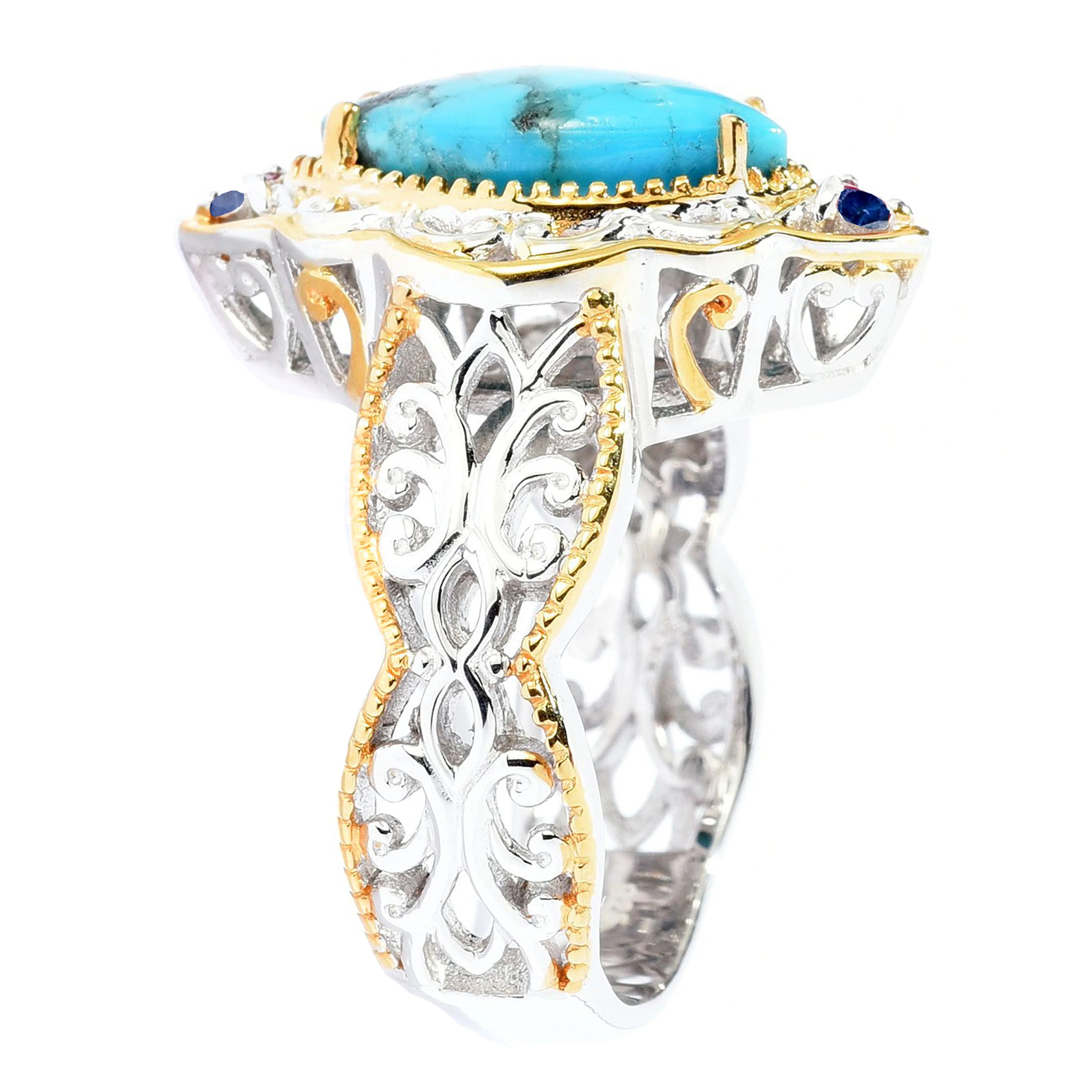 Gems en Vogue Marquise Kaolin Turquoise & Blue Sapphire Ring