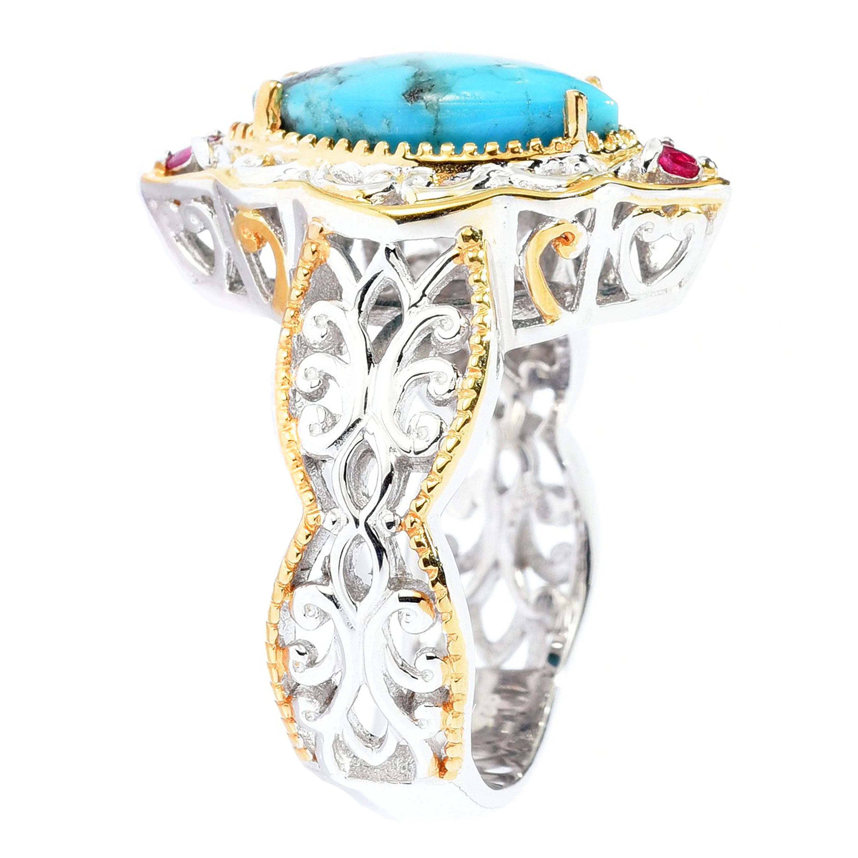 Gems en Vogue Marquise Kaolin Turquoise & Ruby Ring