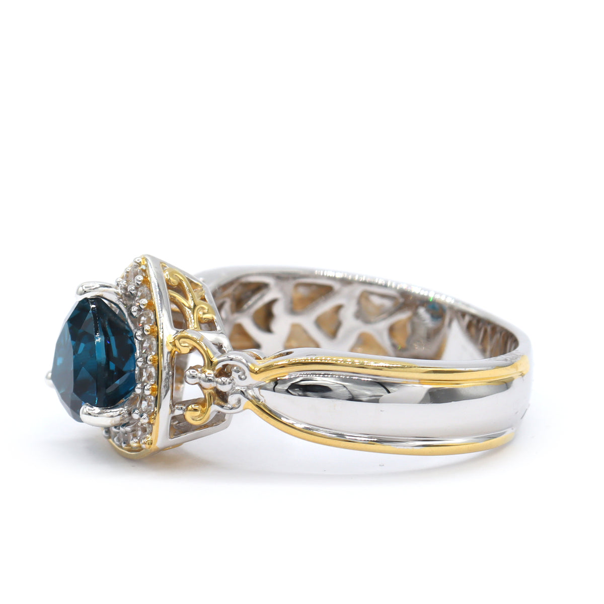 Gems en Vogue One-of-a-Kind 24K Palladium Silver 2.54ctw London Blue Topaz & White Zircon Halo Ring