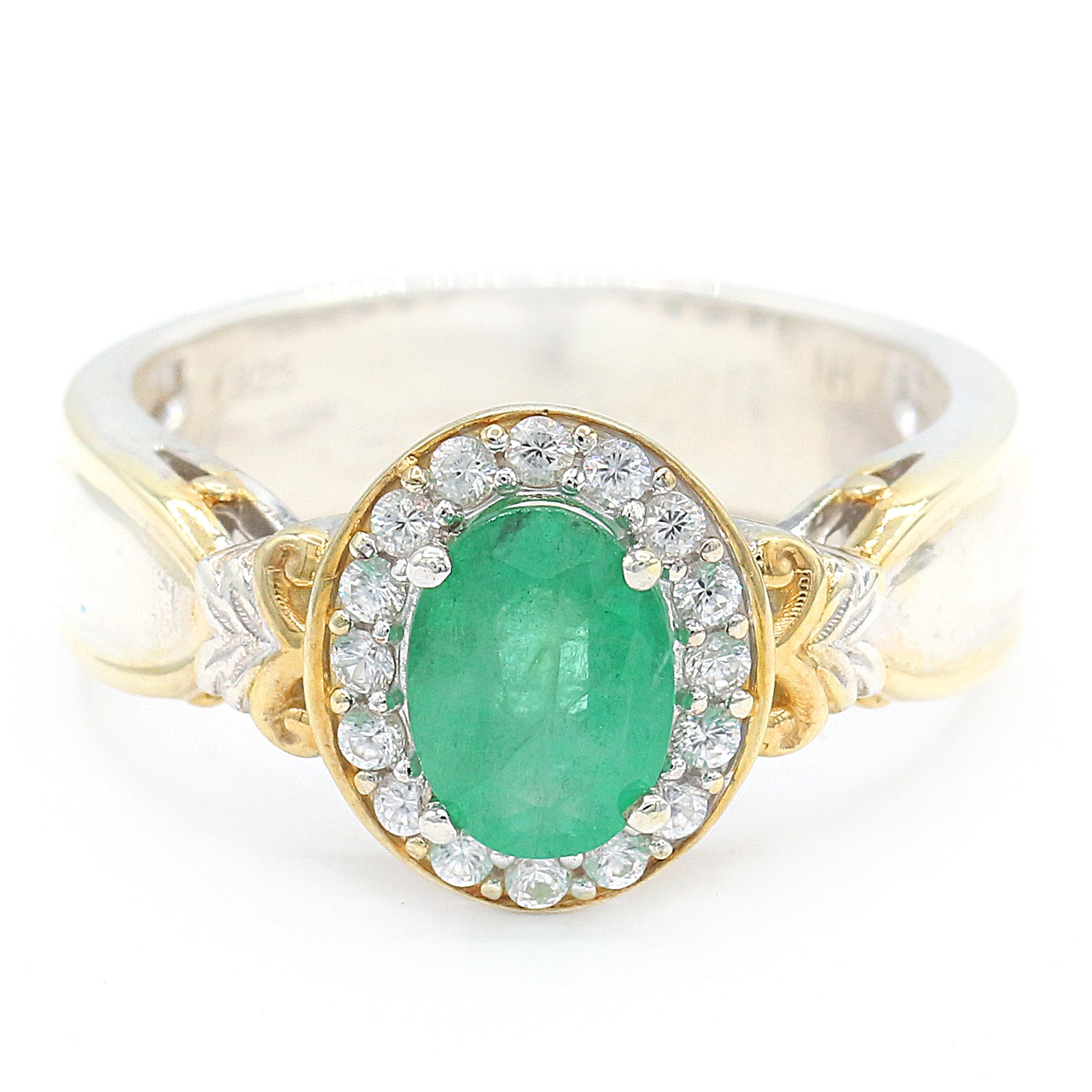 Gems en Vogue 1.68ctw Emerald & White Zircon Halo Ring