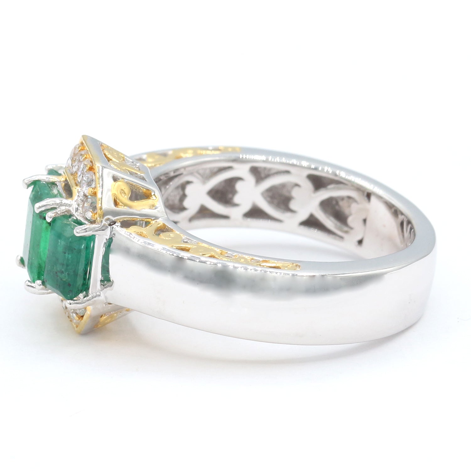 Gems en Vogue 1.43ctw Emerald & White Zircon Three Stone Ring