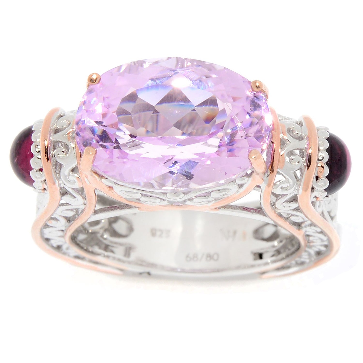 Gems en Vogue 7.10ctw Kunzite & Rhodolite East-West Ring