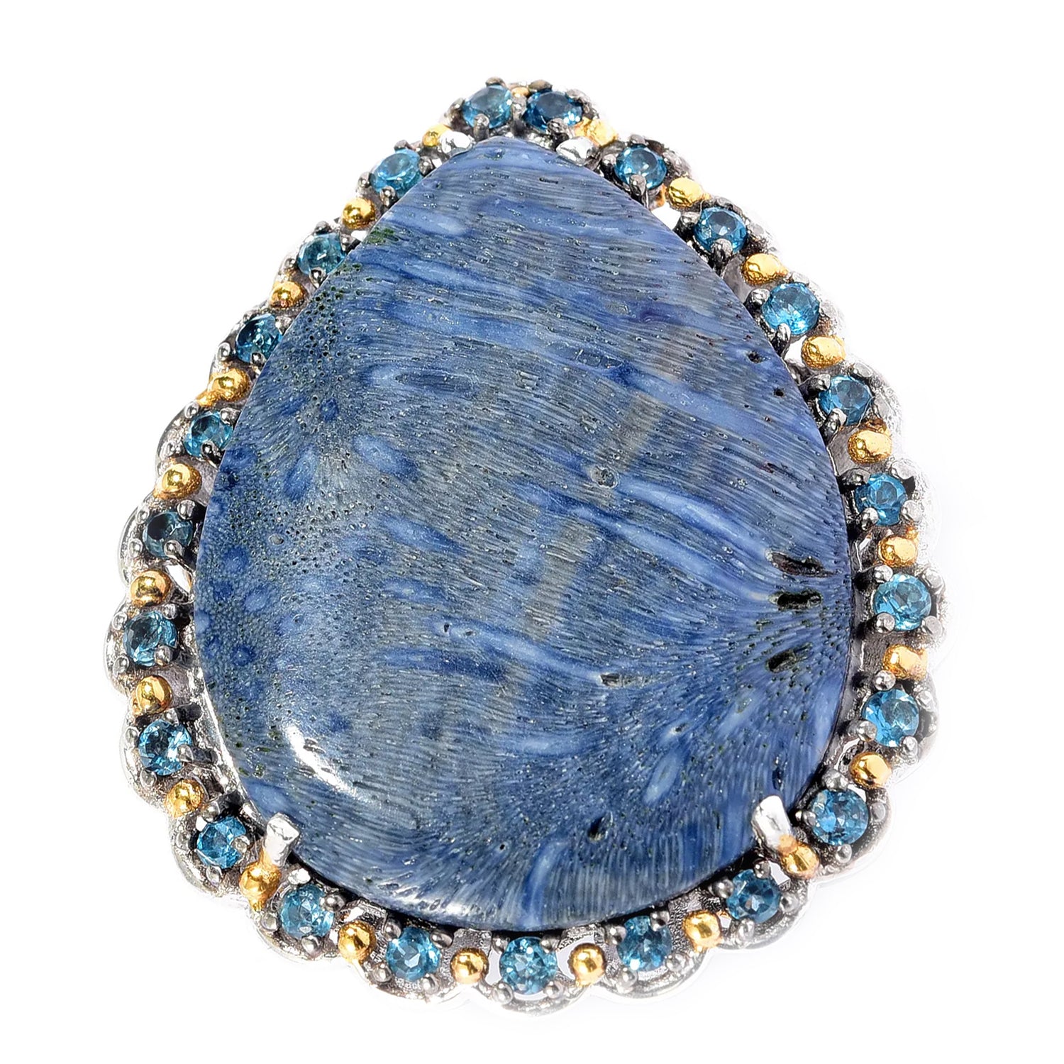 Gems en Vogue 24K Palladium Silver Blue Coral & London Blue Topaz Ring