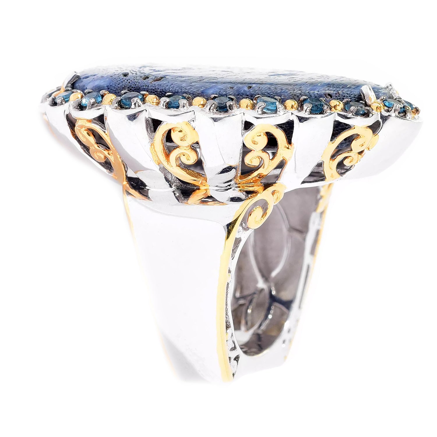 Gems en Vogue 24K Palladium Silver Blue Coral & London Blue Topaz Ring