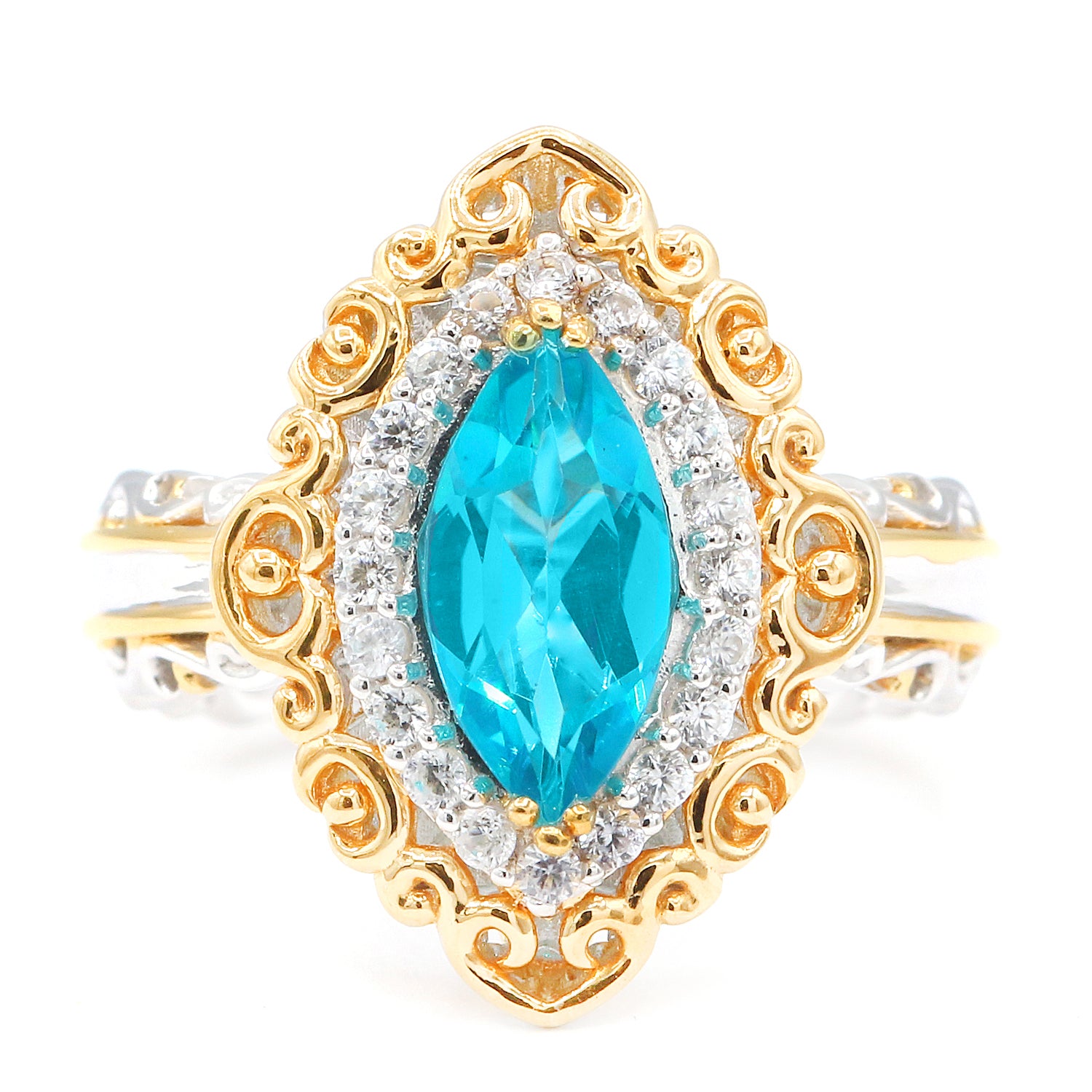 Gems en Vogue 2.42ctw Paraiba Topaz & White Zircon Marquise Ring