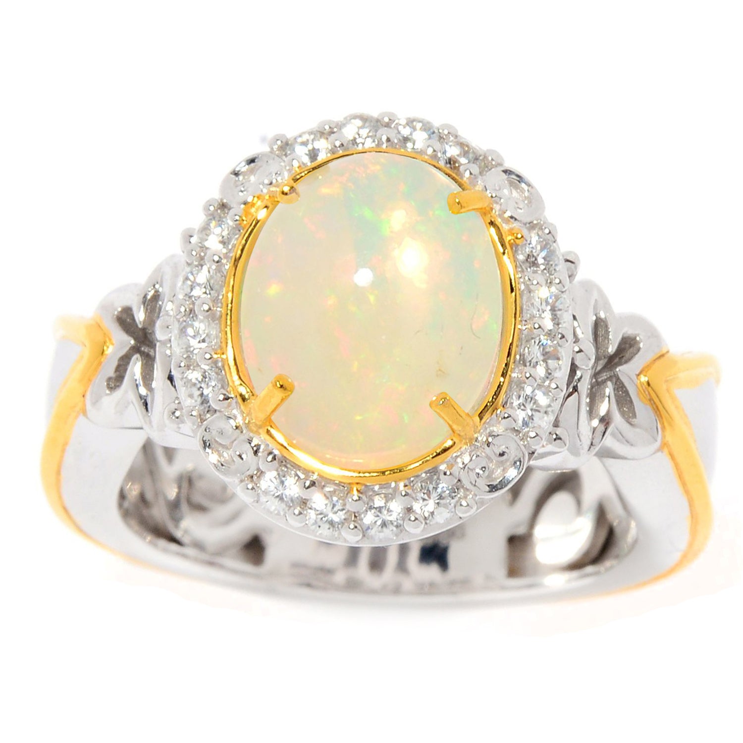 Gems en Vogue Ethiopian Opal & White Zircon Halo Ring