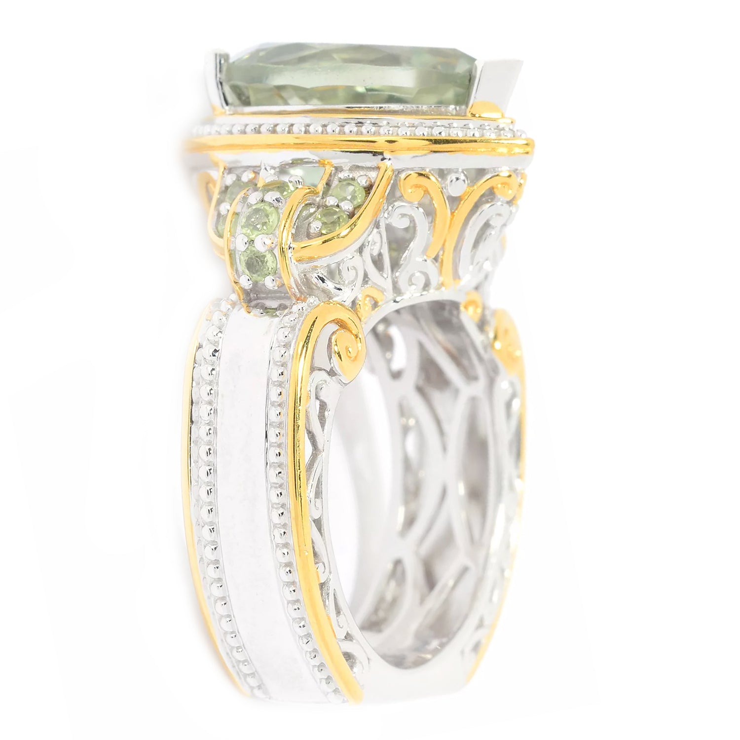 Gems en Vogue 5.04ctw Pearshaped Prasiolite & Peridot Ring