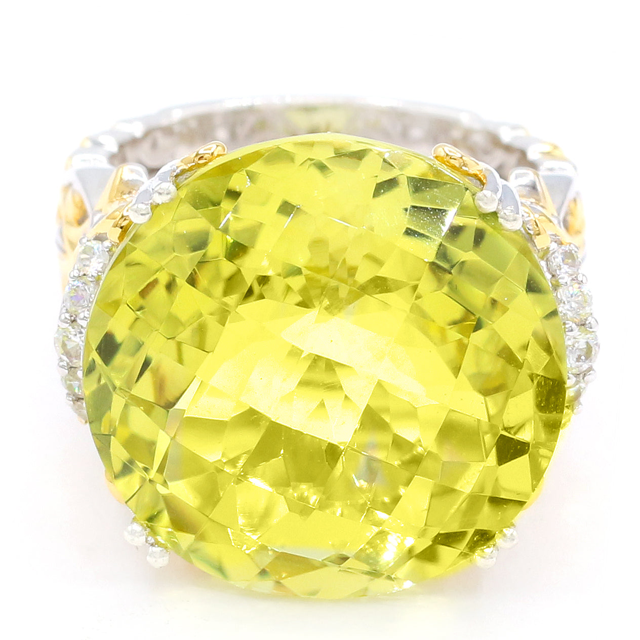 Gems en Vogue 26.55ctw Round Ouro Verde & White Zircon Honker Ring