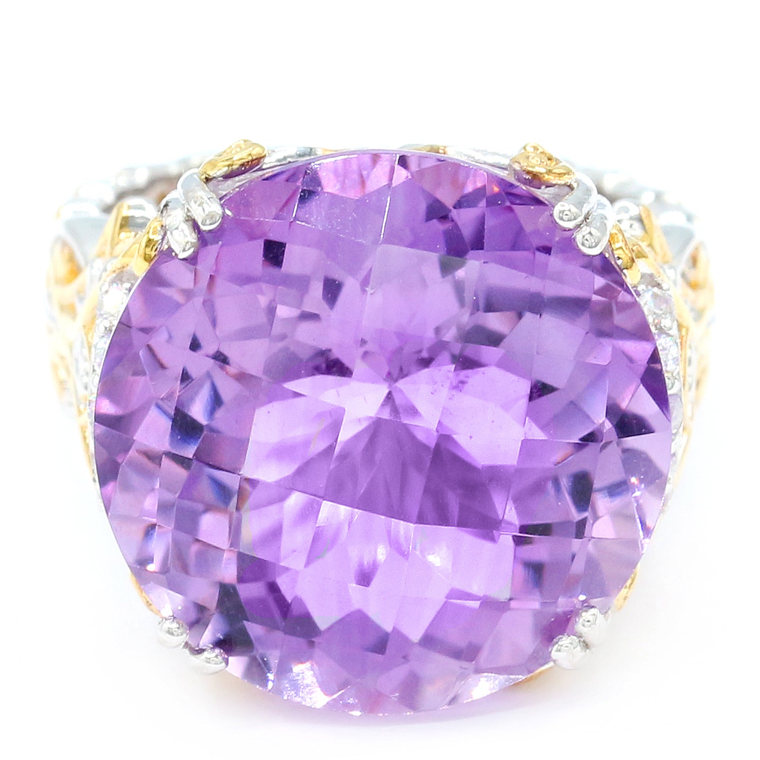 Gems en Vogue 27.50ctw Brazilian Amethyst & White Zircon Honker Ring