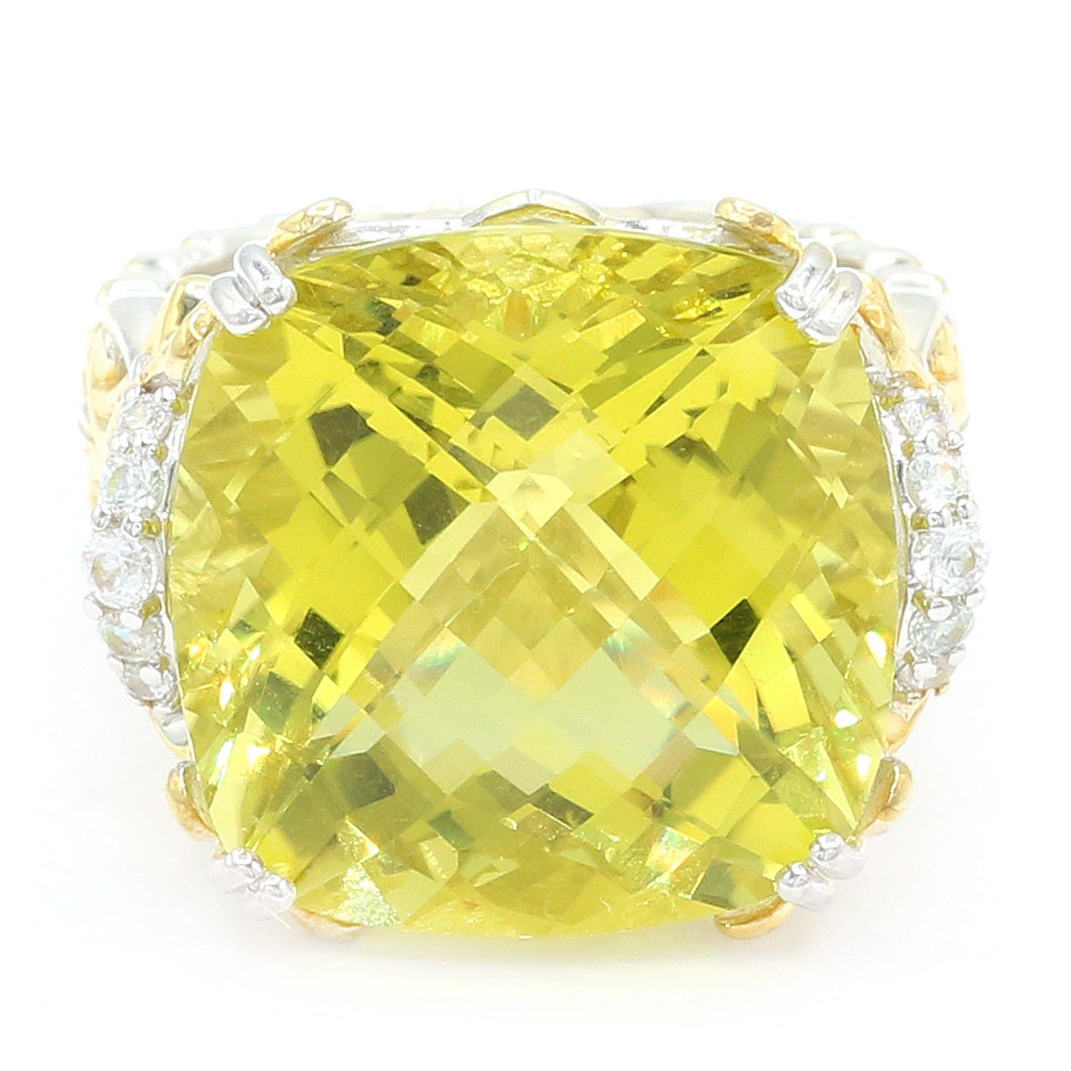 Gems en Vogue 18.90ctw Ouro Verde & White Zircon Ring