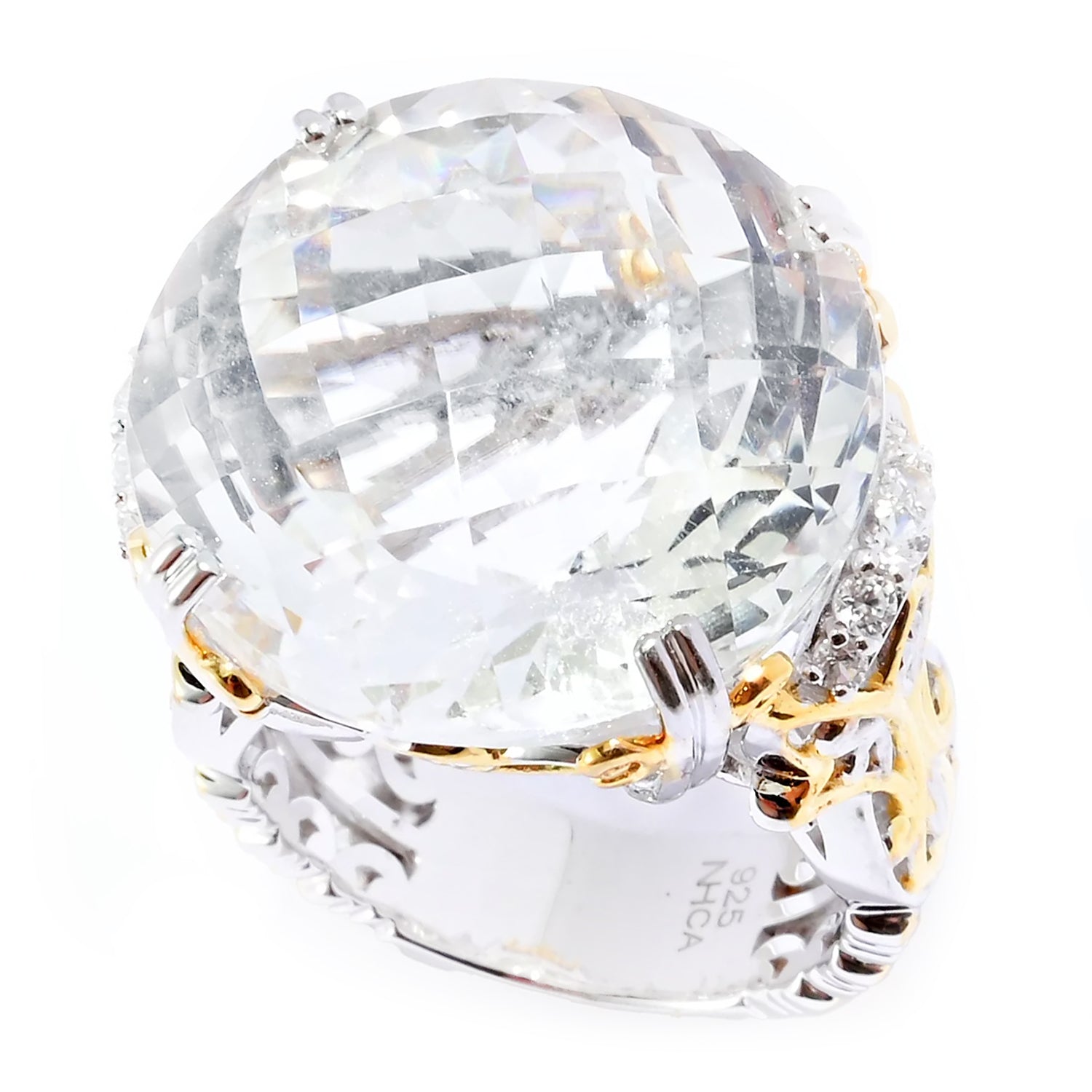 Gems en Vogue 28.83ctw Round Clear Quartz & White Zircon Honker Ring