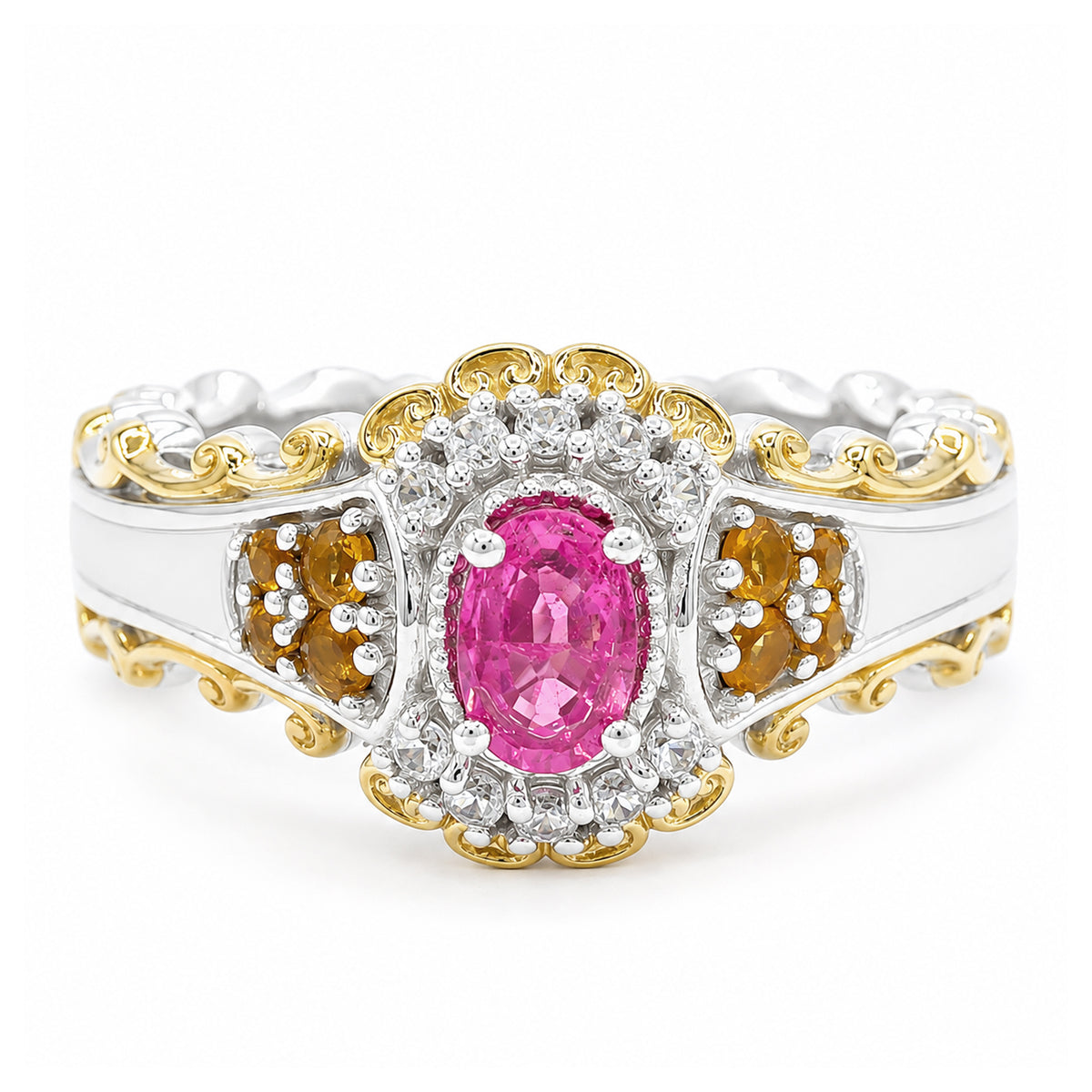 Gems en Vogue 24K Palladium Silver 0.90ctw Rubellite, Madeira Citrine & White Zircon Ring