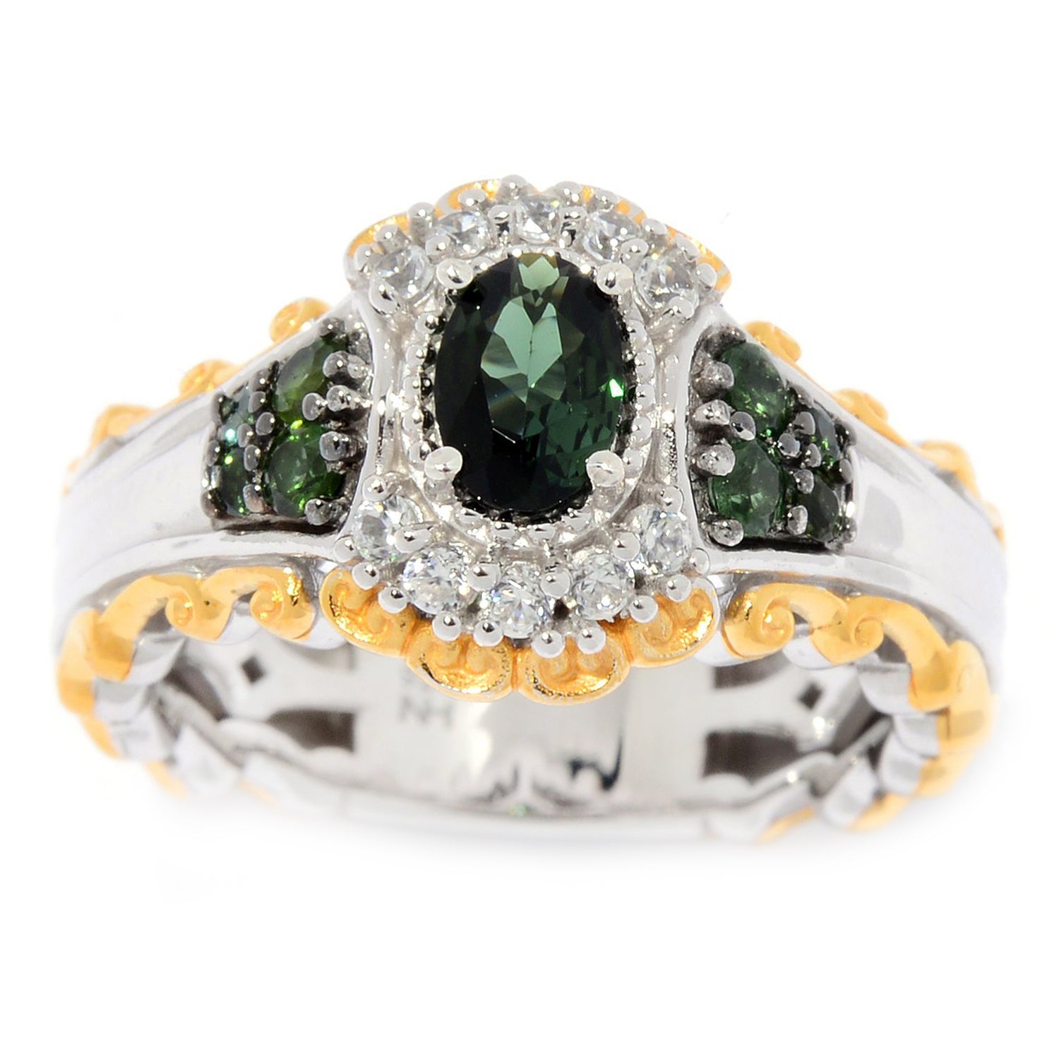 Gems en Vogue 0.90ctw Bahia Green Tourmaline & White Zircon Ring