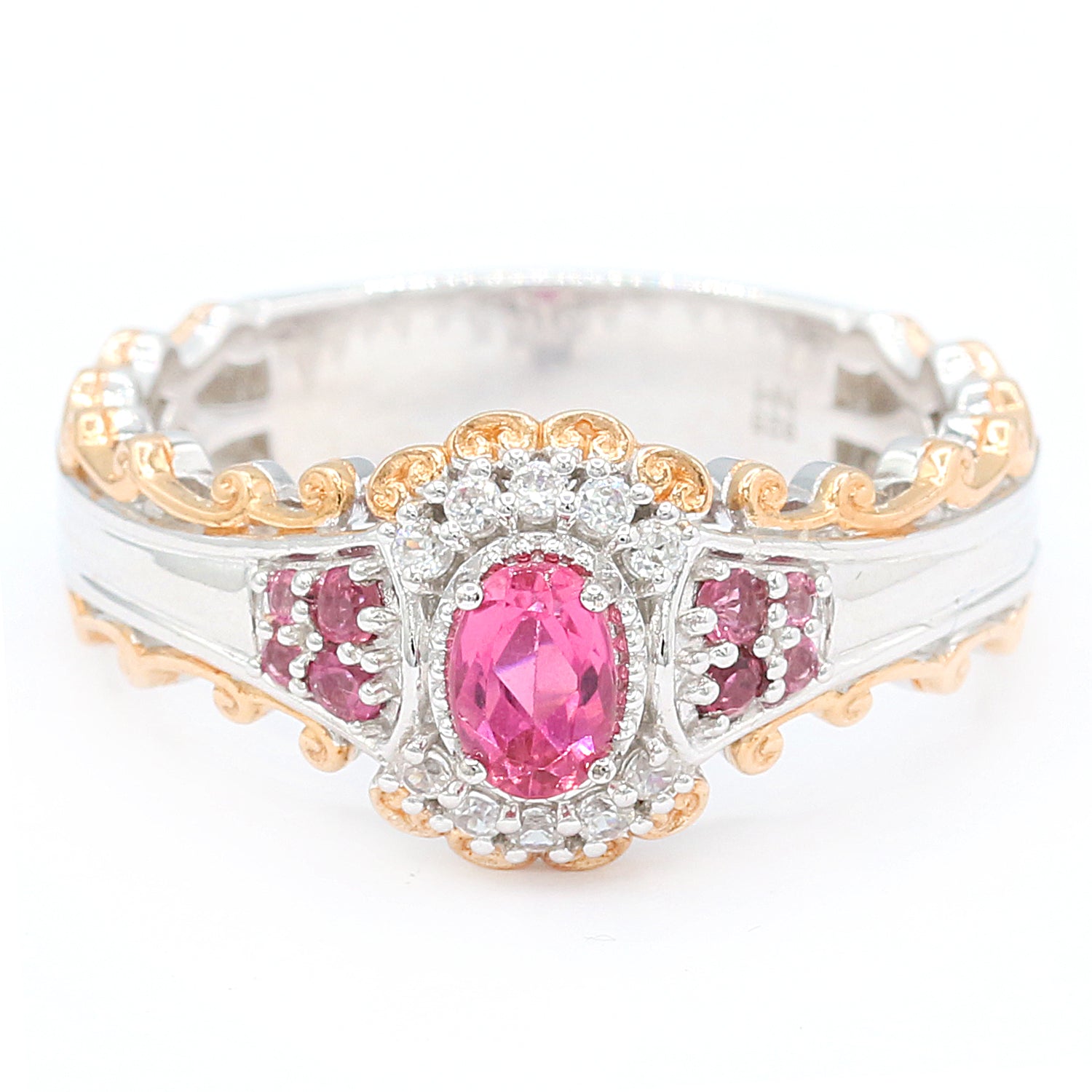 Gems en Vogue 0.90ctw Pink Tourmaline & White Zircon Ring