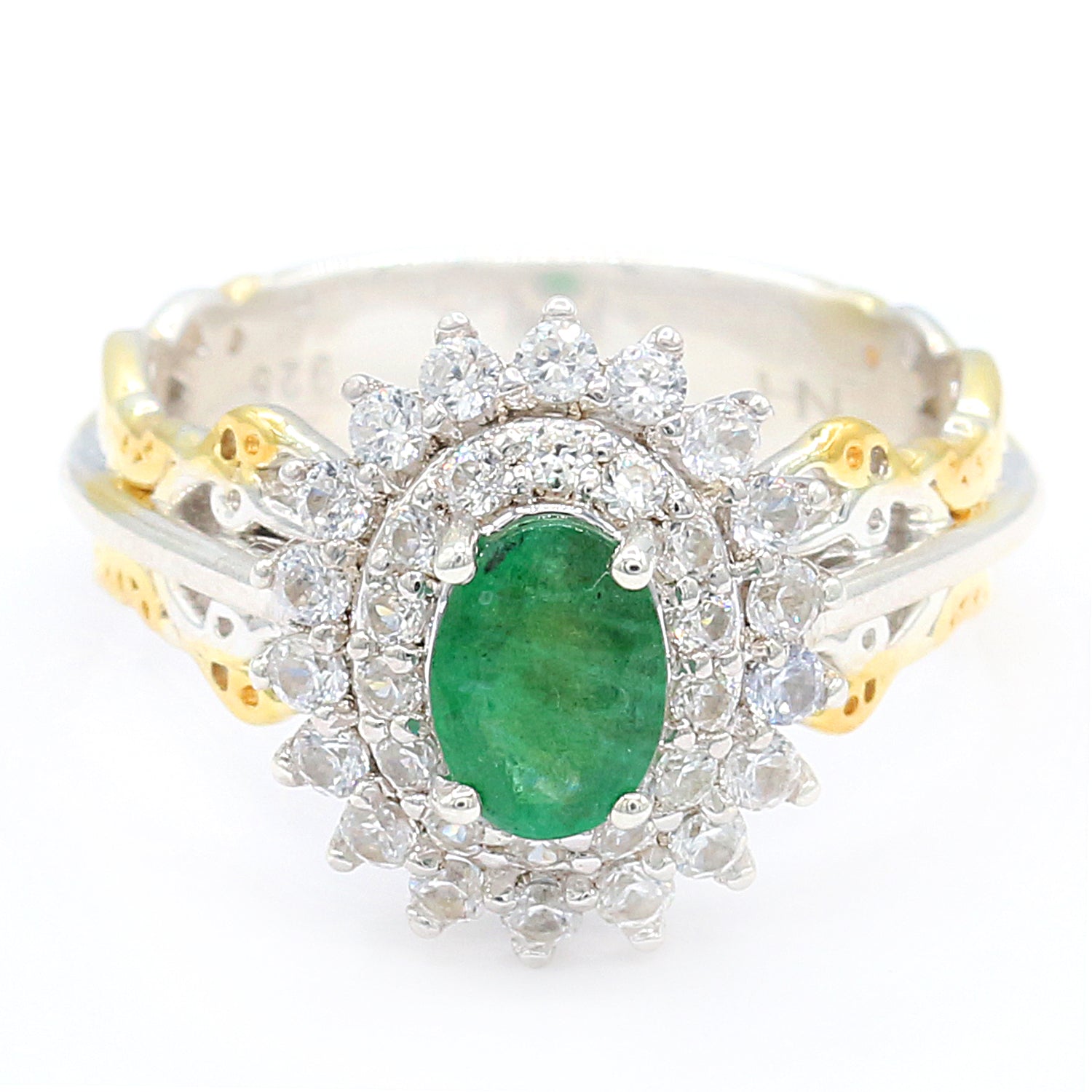 Gems en Vogue 0.92ctw Emerald & White Zircon Double Halo Ring