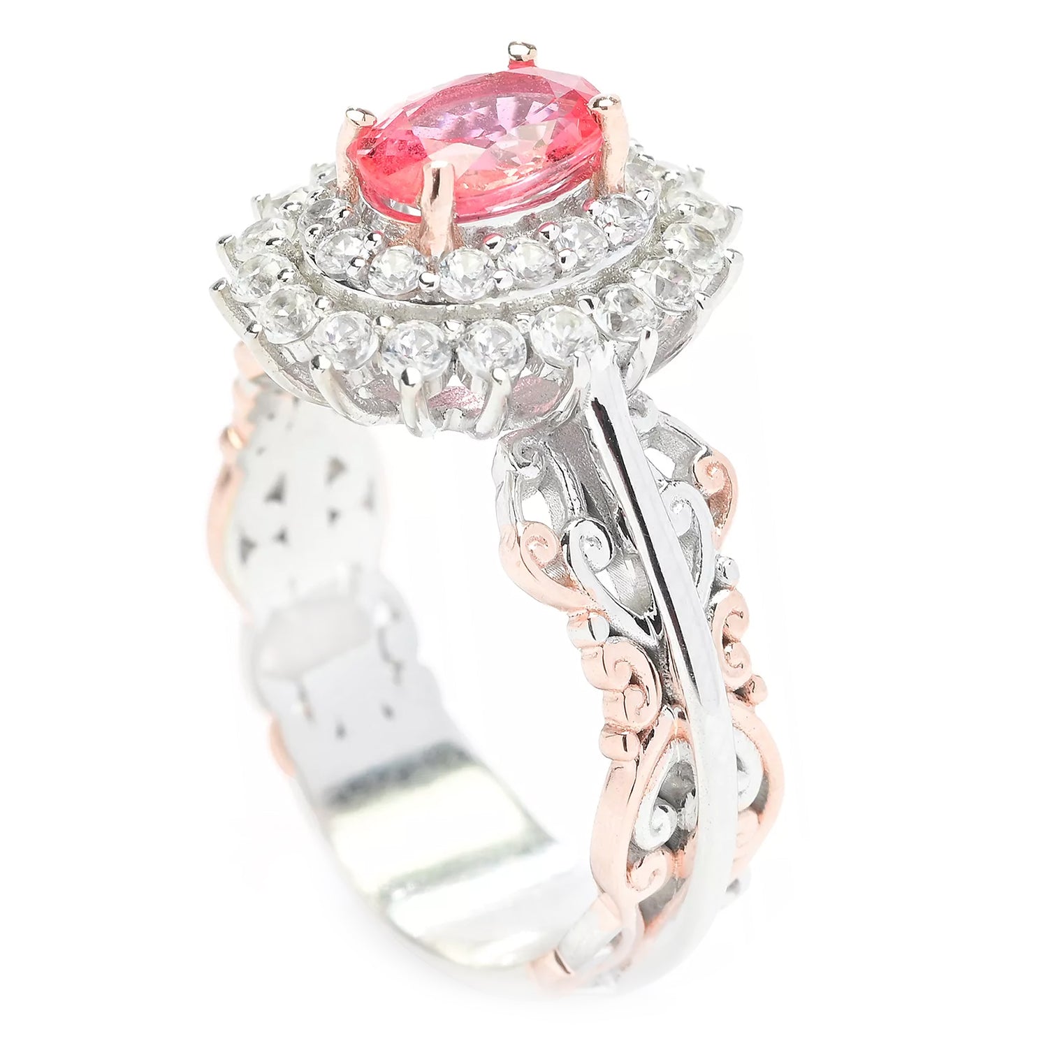 Gems en Vogue 1.98ctw Pearshaped Padparadscha Sapphire & White Zircon Halo Ring