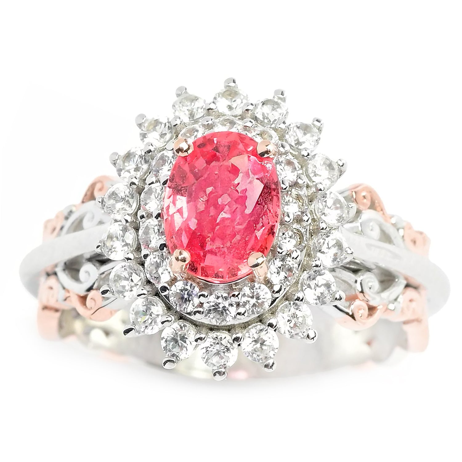 Gems en Vogue 1.98ctw Pearshaped Padparadscha Sapphire & White Zircon Halo Ring