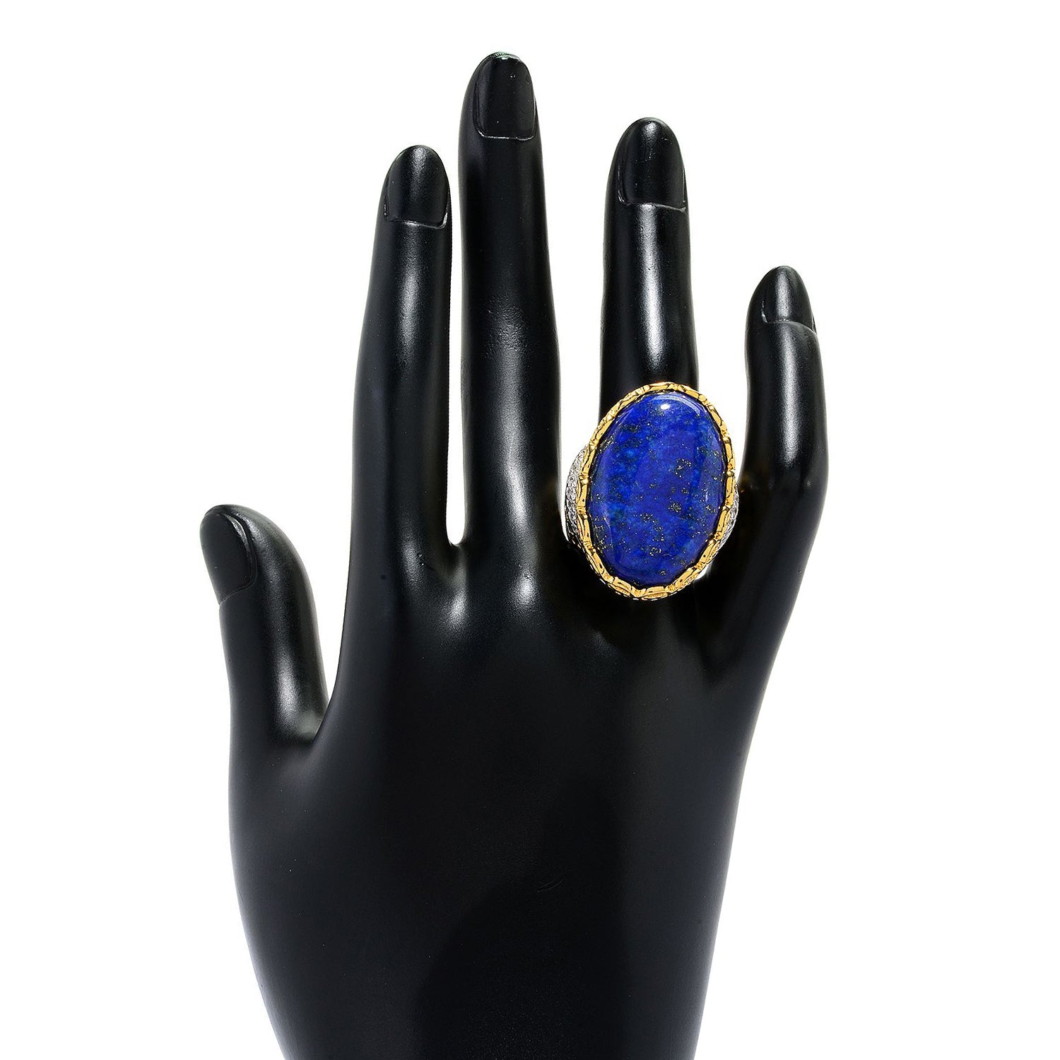 Gems en Vogue Oval Lapis & White Zircon Ring