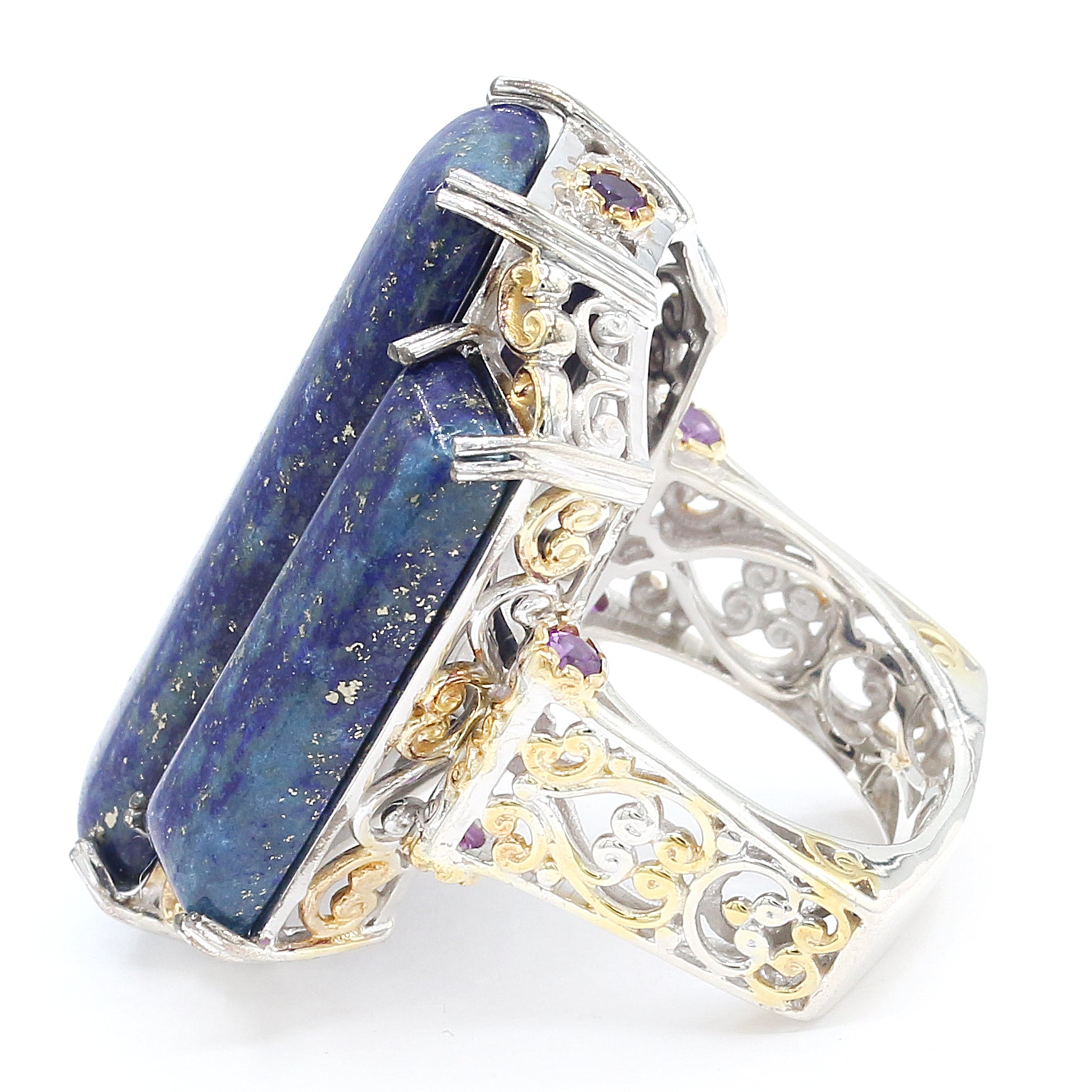 Gems en Vogue Lapis & African Amethyst Three Stone Ring