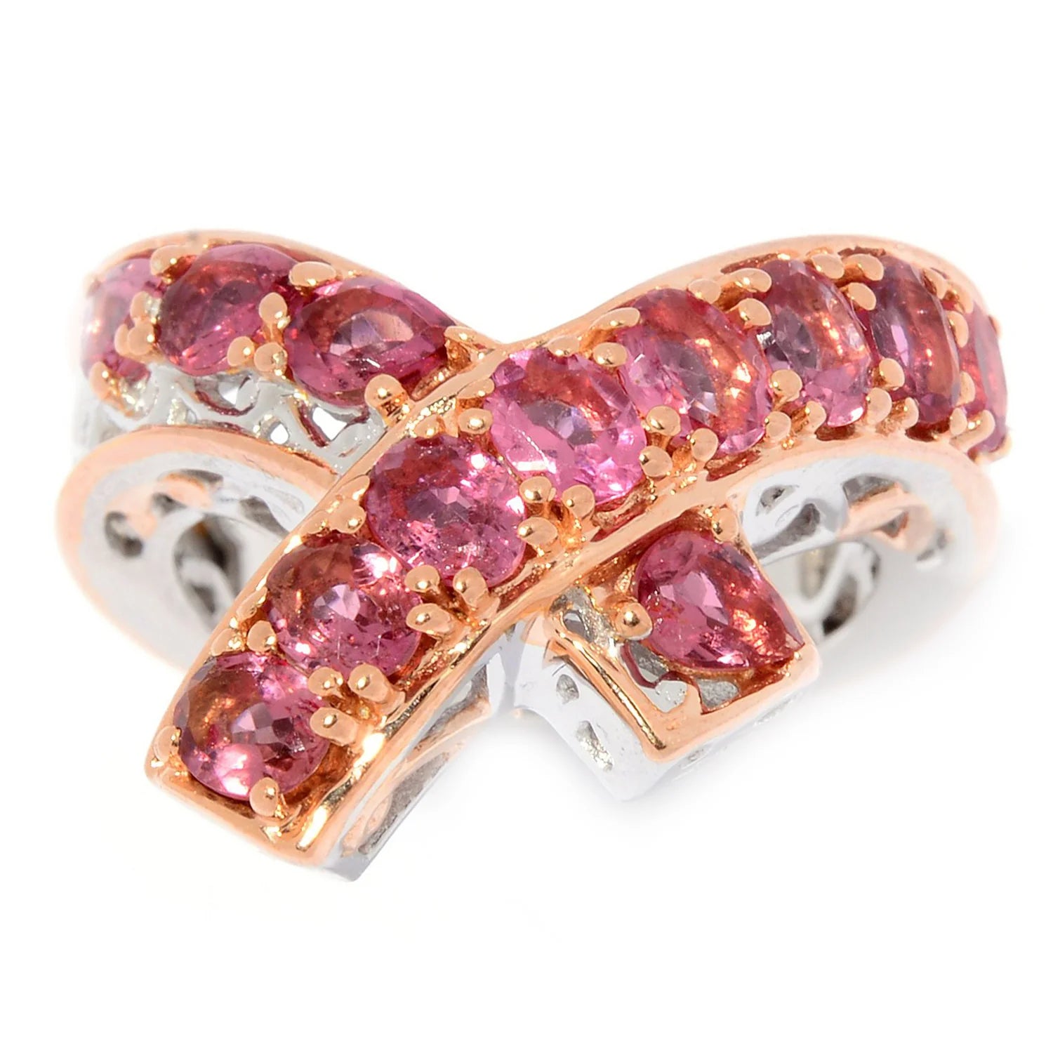 Gems en Vogue 1.72ctw Pink Tourmaline Cluster Crossover Chevron Ring