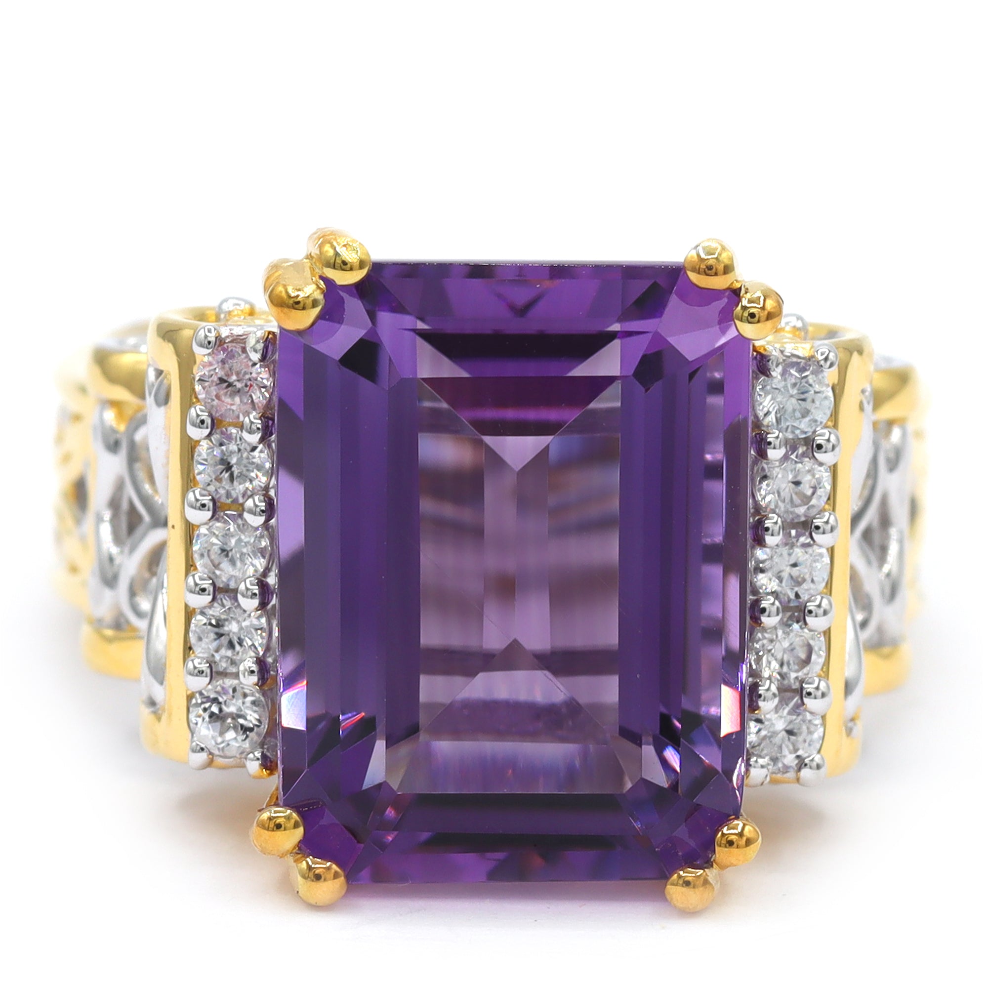 Gems en Vogue One-of-a-Kind 24K Palladium Silver 7.70ctw African Amethyst & White Zircon Ring