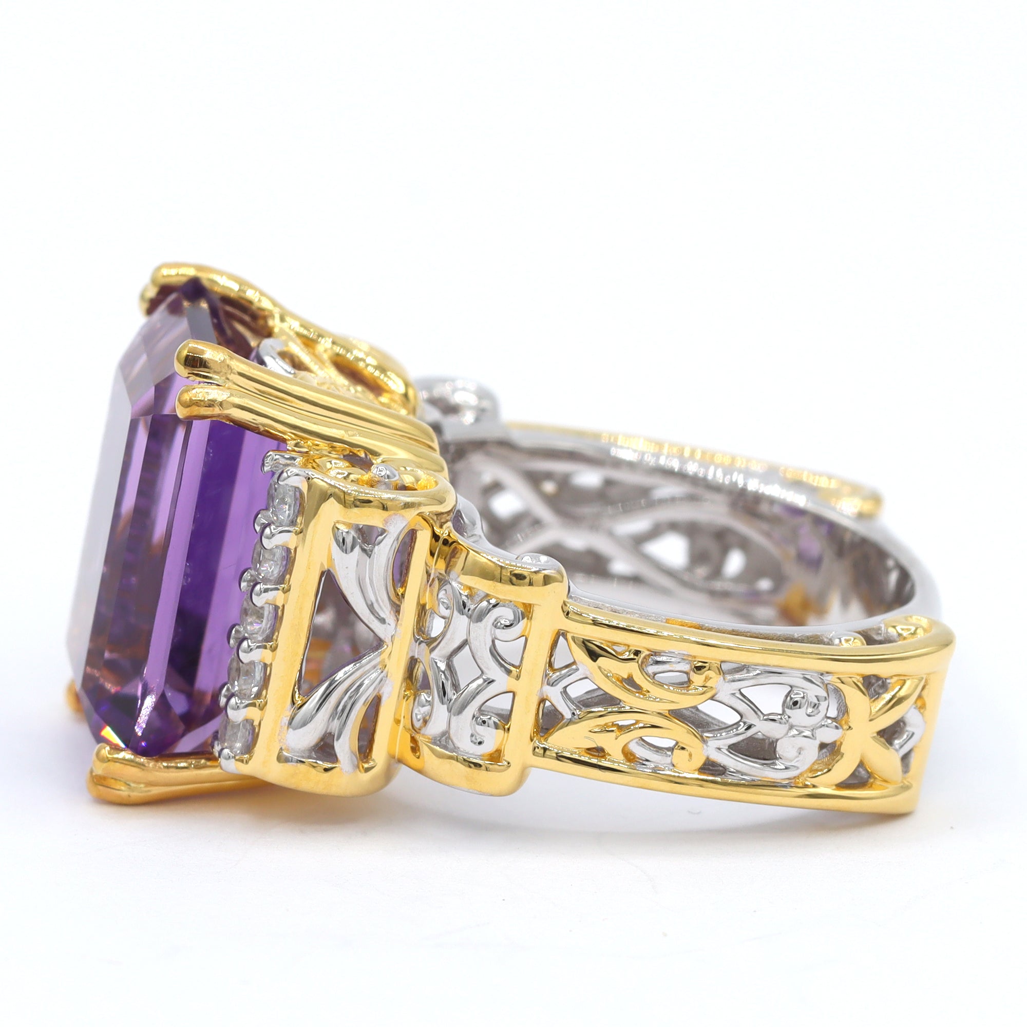 Gems en Vogue One-of-a-Kind 24K Palladium Silver 7.70ctw African Amethyst & White Zircon Ring