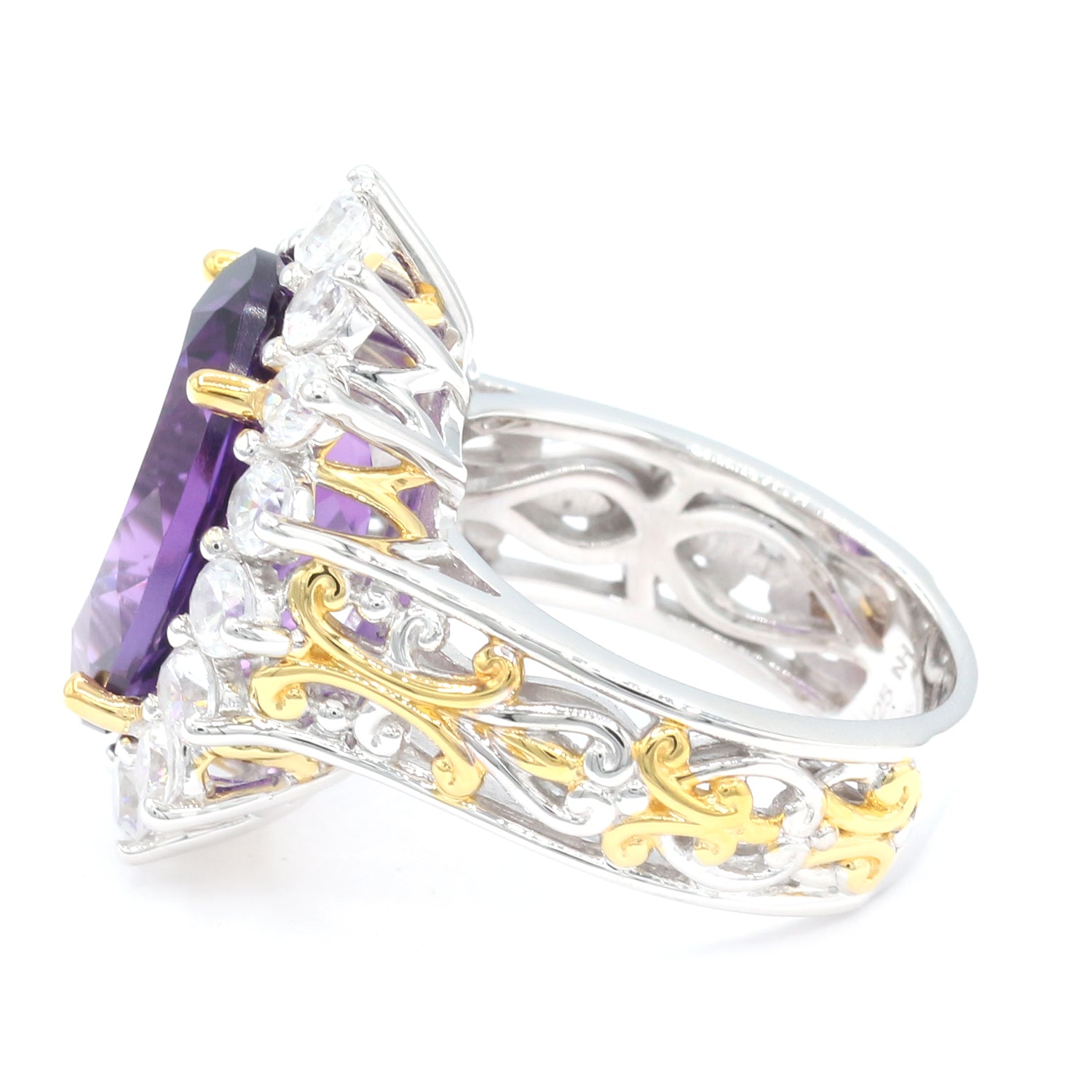 Gems en Vogue 11.47ctw Dark Amethyst & White Zircon Halo Ring