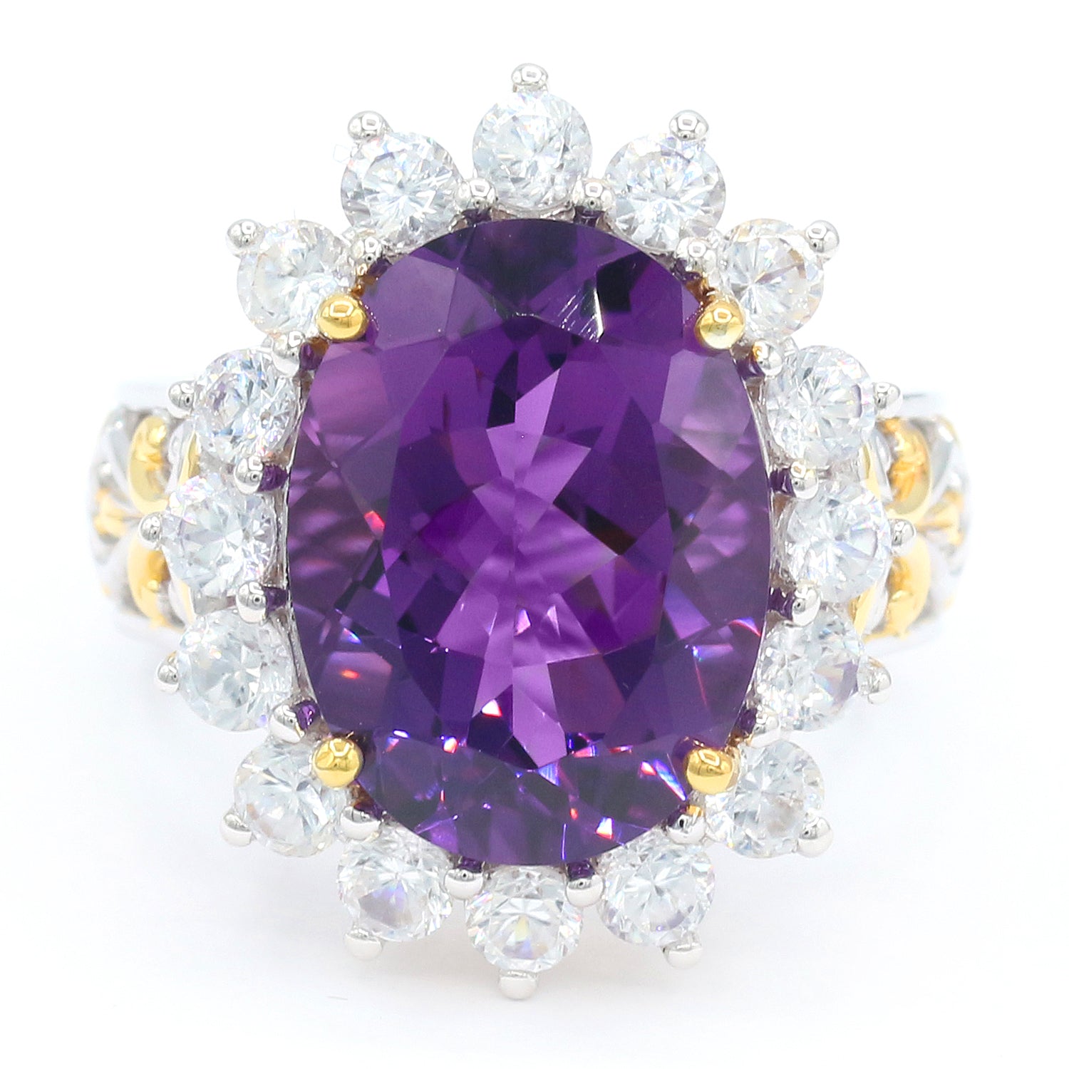 Gems en Vogue 11.47ctw Dark Amethyst & White Zircon Halo Ring