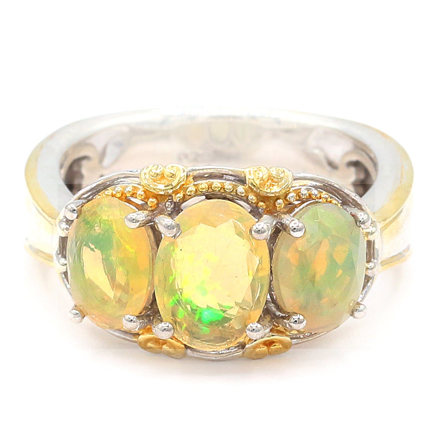 Gems en Vogue 1.72ctw Faceted Golden Opal Three Stone Ring