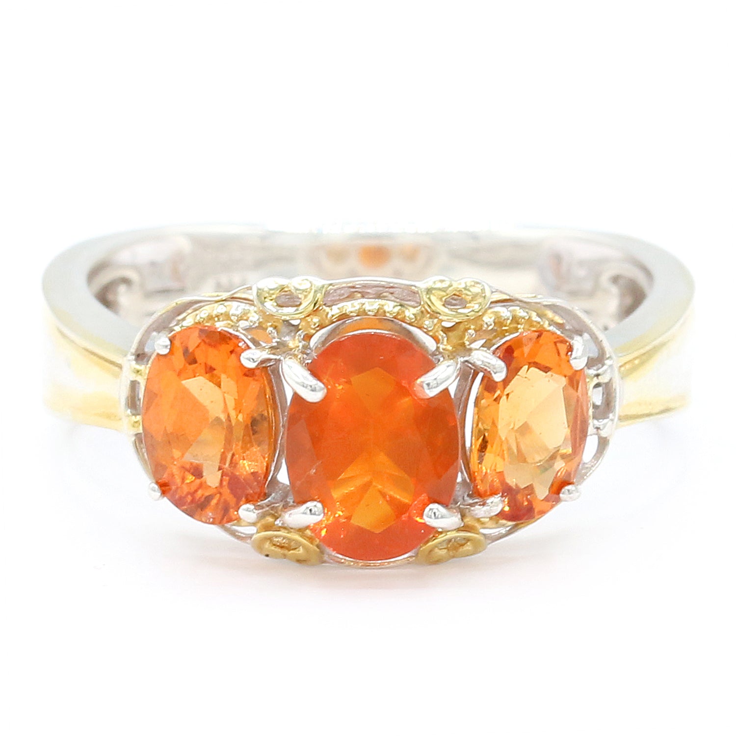 Gems en Vogue 2.29ctw Fire Opal & Madeira Citrine Three Stone Ring