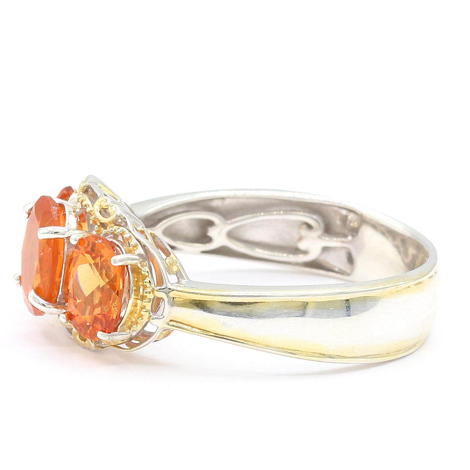 Gems en Vogue 2.29ctw Fire Opal & Madeira Citrine Three Stone Ring