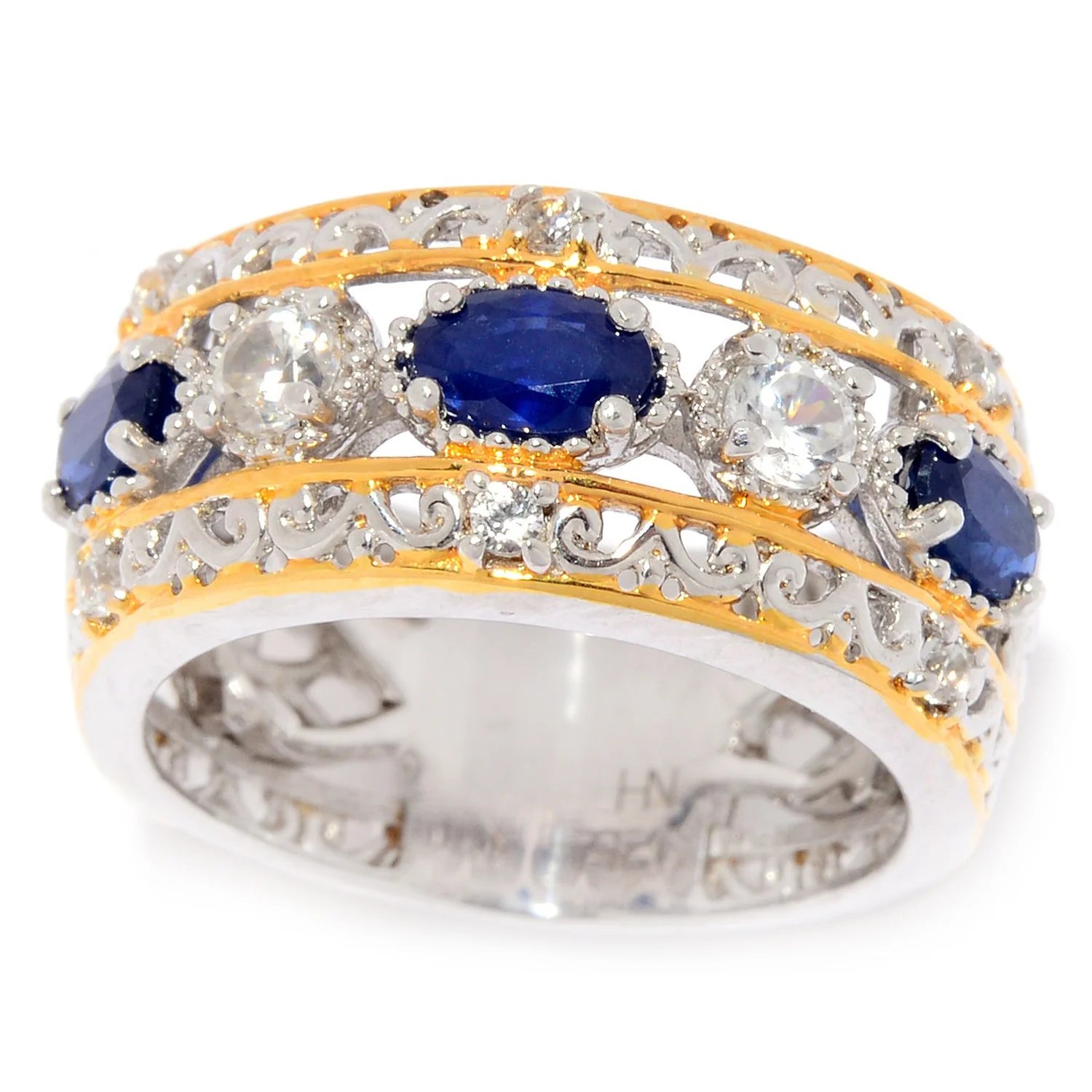 Gems en Vogue 1.41ctw Royal Blue Sapphire & White Zircon Band Ring