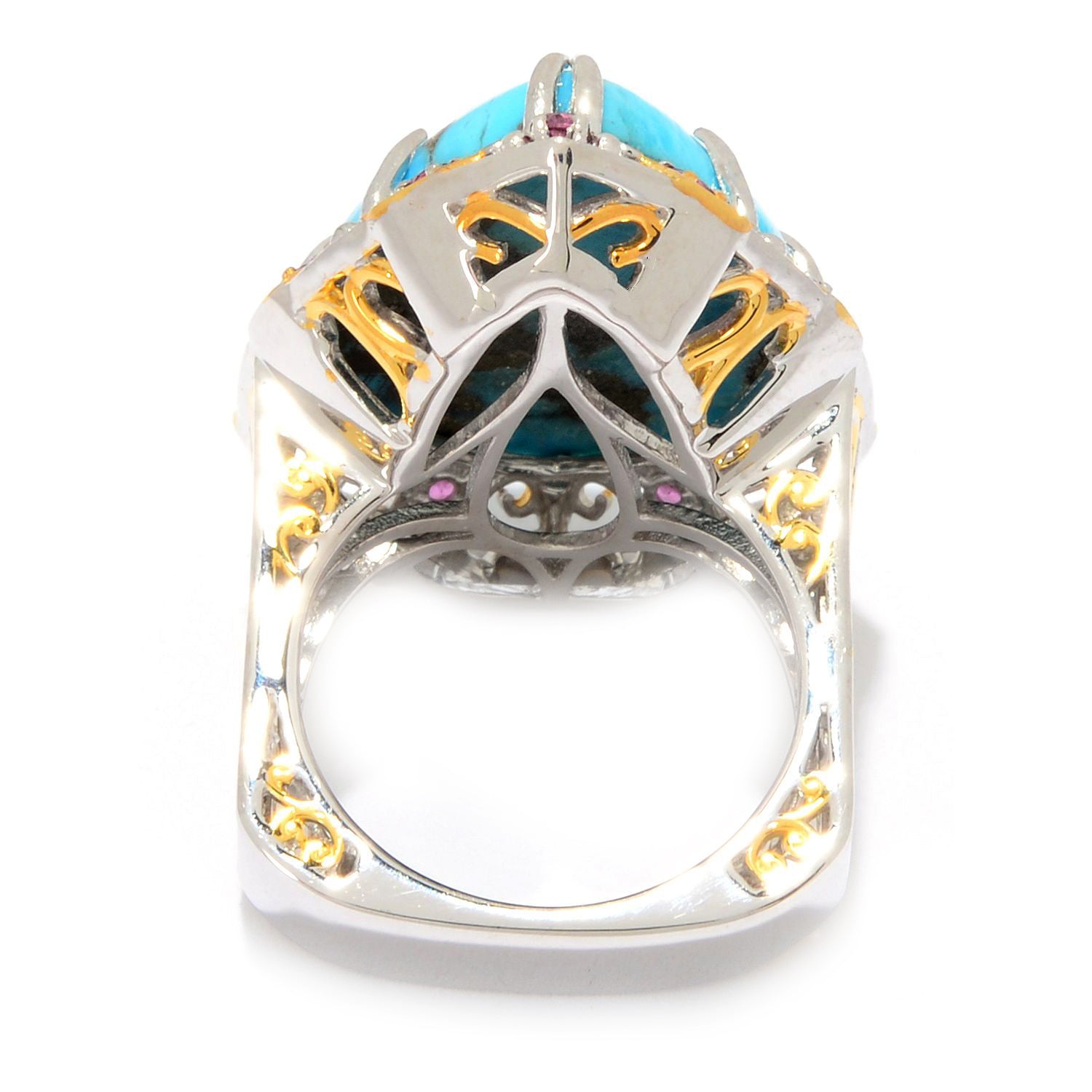 Gems en Vogue Pear Pyrite Turquoise & Rhodolite Garnet Ring