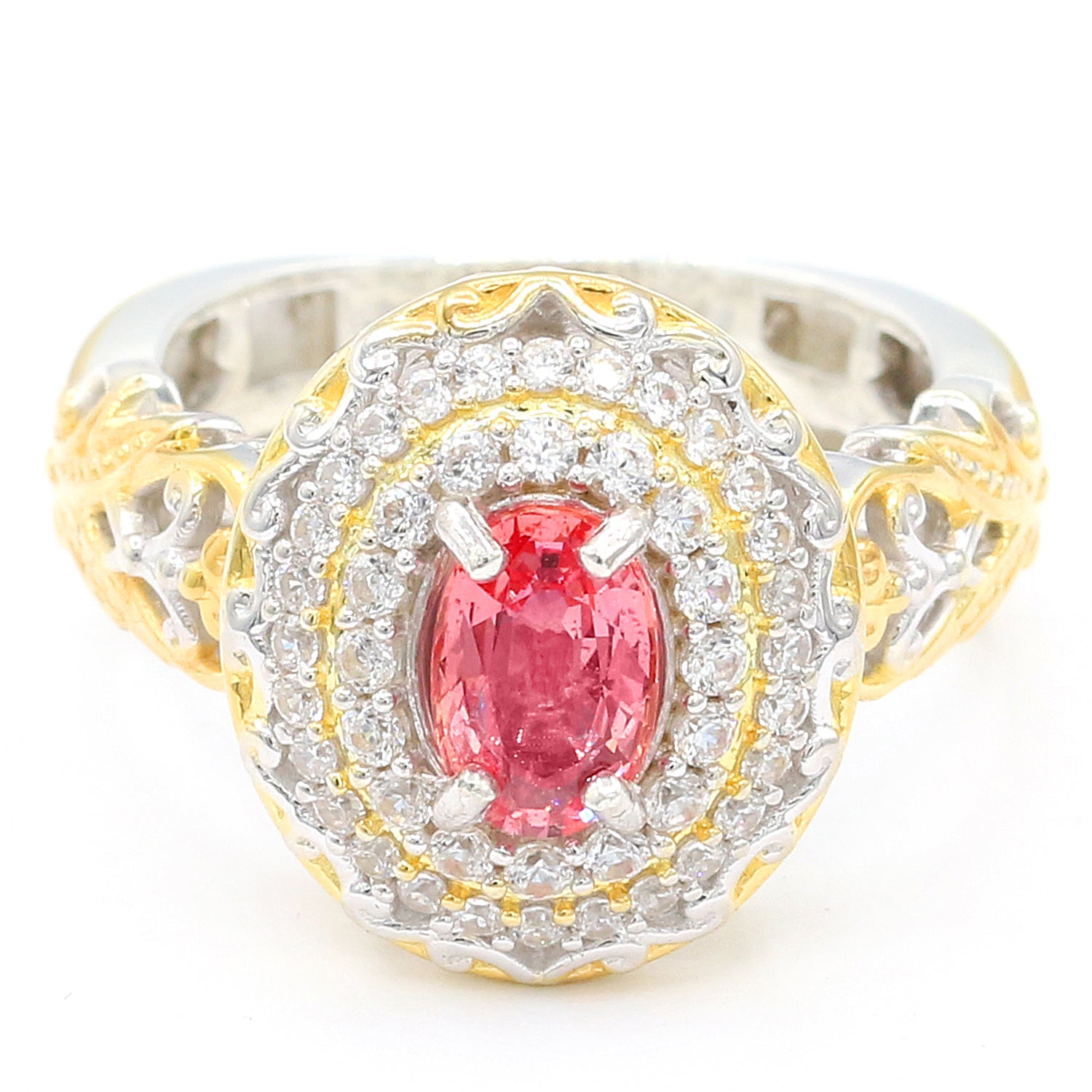 Limited Edition Gems en Vogue 2.26ctw Padparadscha Sapphire & White Zircon Double Halo Ring